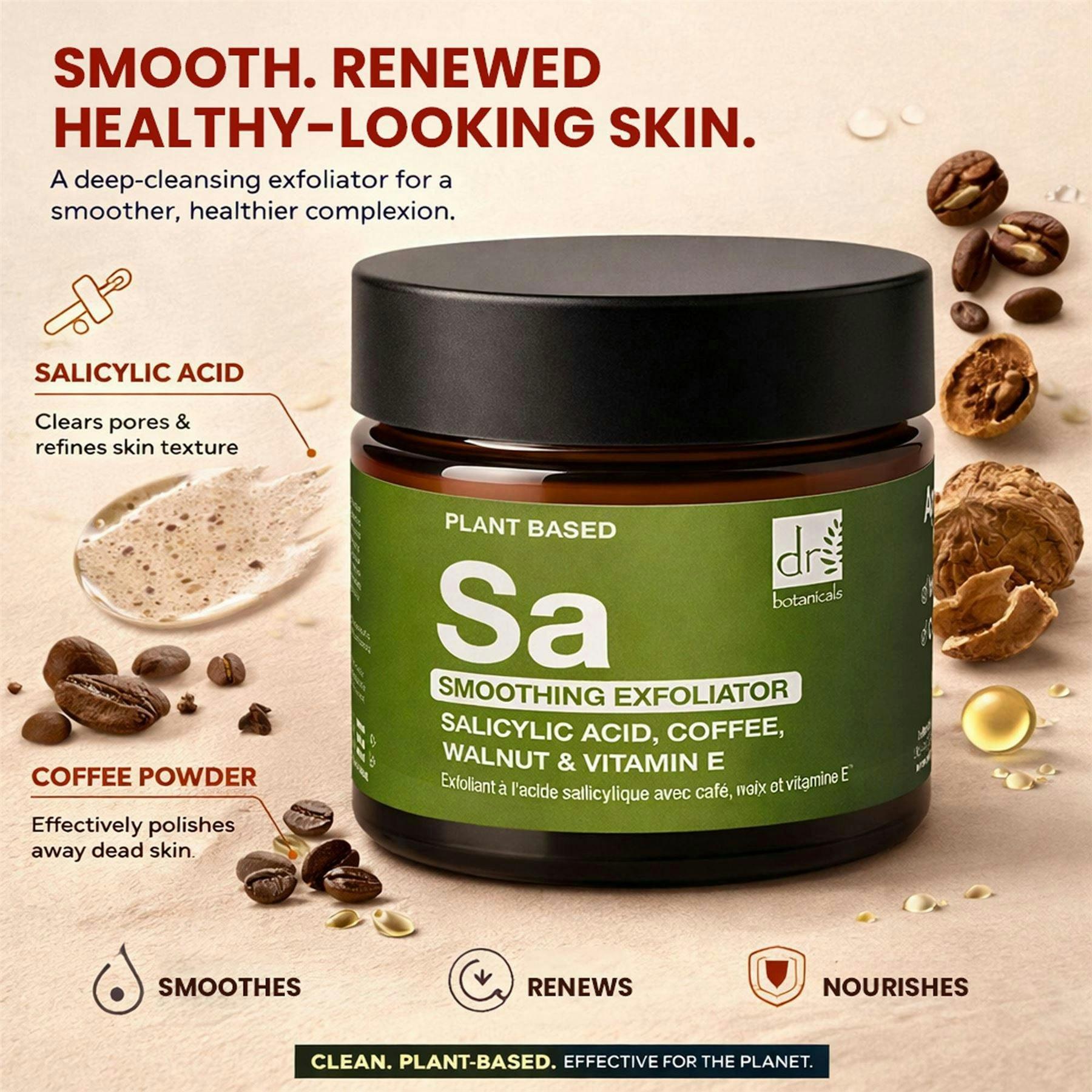 Dr. Botanicals Smoothing Exfoliator with Salicylic Acid with Coffee, Walnut & Vitamin E 60ml , view 3 of 6