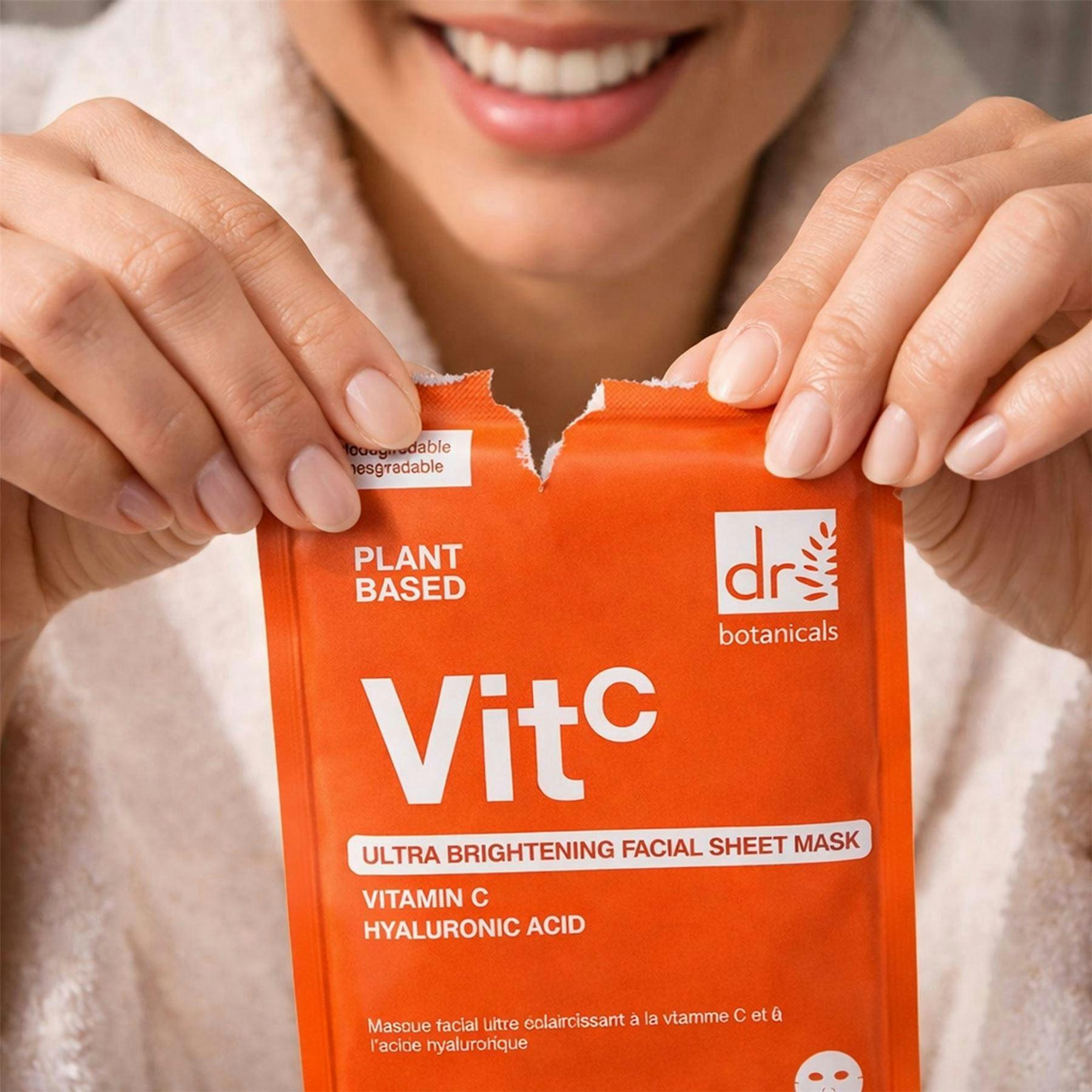 Dr. Botanicals Ultra Brightening Anti-Ageing Facial Mask with Vitamin C and Hyaluronic Acid Pack of 10 , view 5 of 6