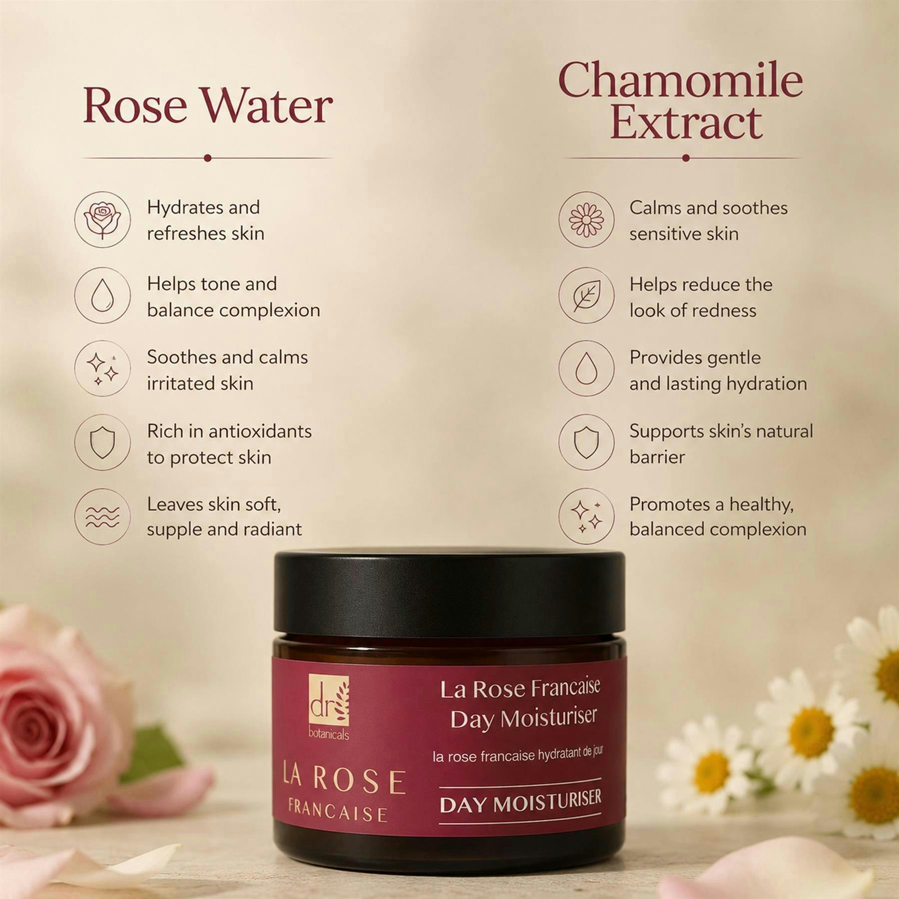 Dr. Botanicals La Rose Francaise Anti-Ageing Day Moisturiser 50ml , view 3 of 6