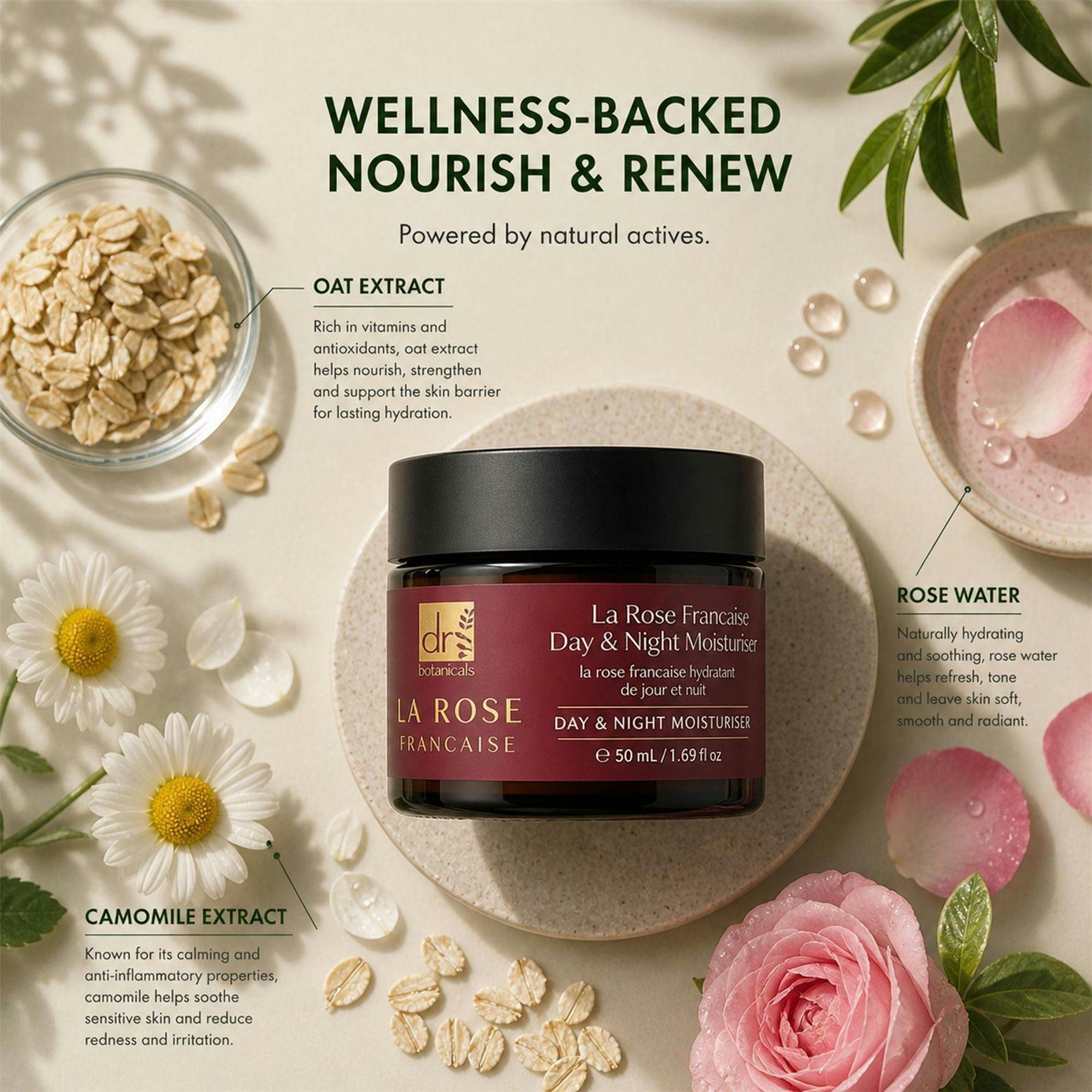 Dr. Botanicals La Rose Francaise Anti-Ageing Duo Day & Night Moisturiser 50ml , view 2 of 6