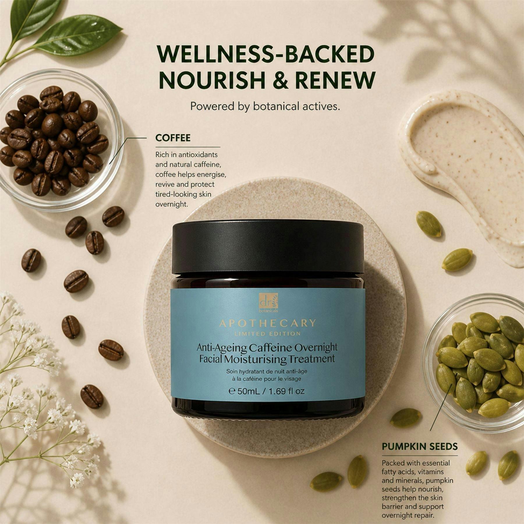 Dr. Botanicals Anti-Ageing Caffeine Overnight Facial Moisturising Treatment 50ml , view 2 of 6