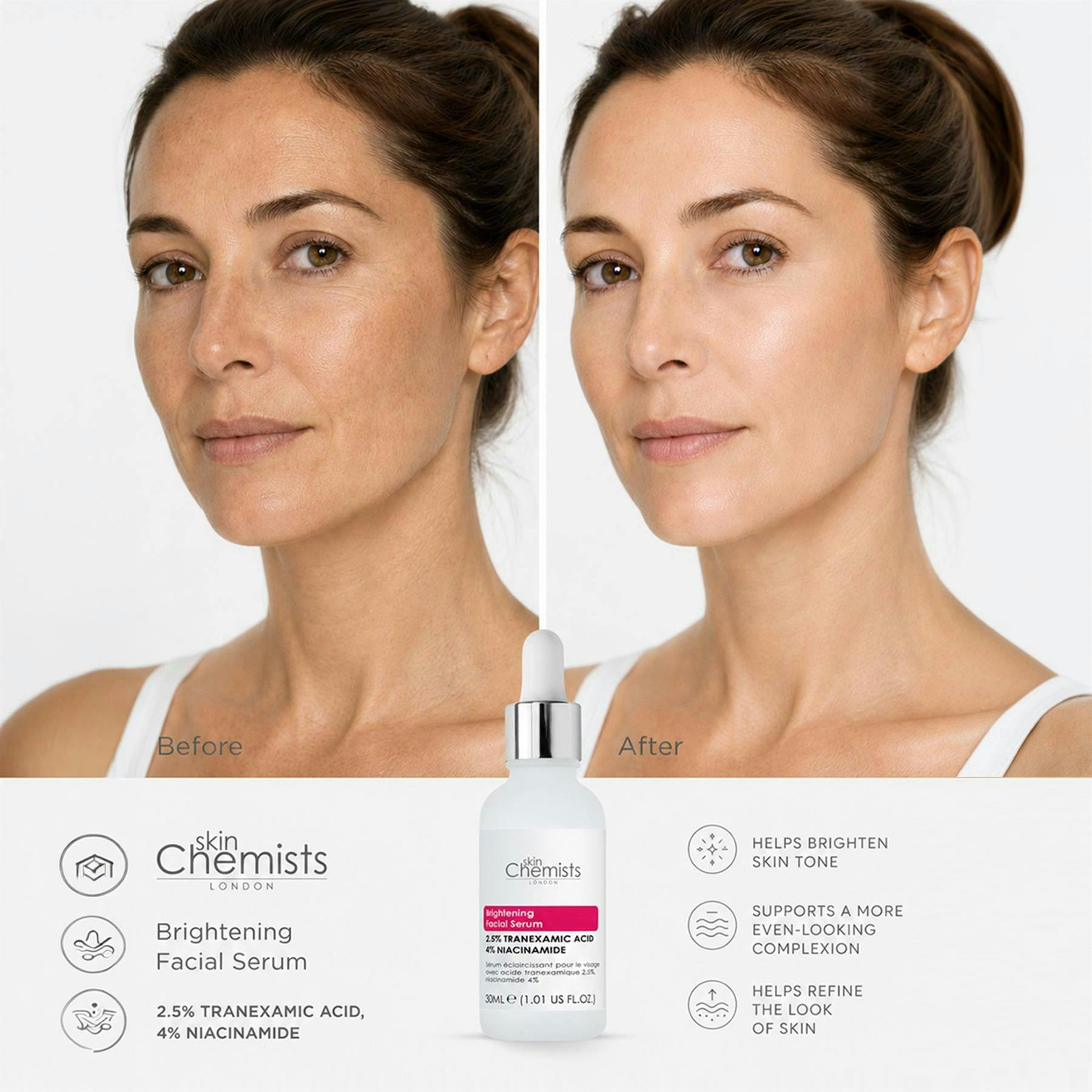 skinChemists Brightening Tranexamic Acid 2.5%, Niacinamide 4% Facial Serum 30ml , view 2 of 6