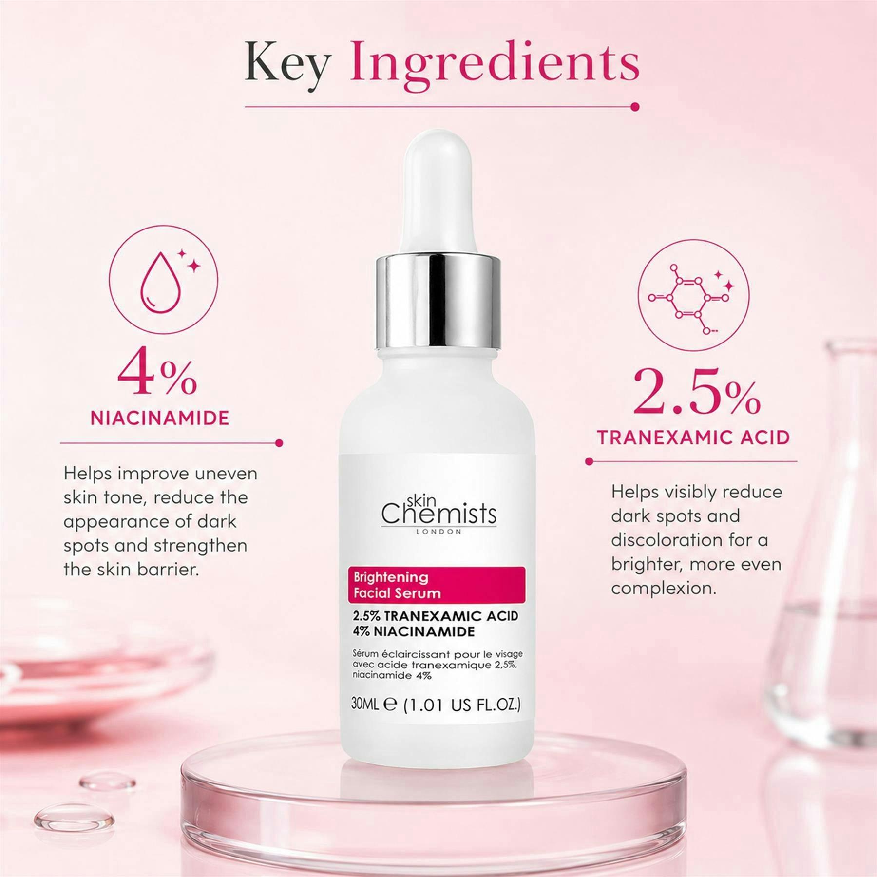 skinChemists Brightening Tranexamic Acid 2.5%, Niacinamide 4% Facial Serum 30ml , view 3 of 6