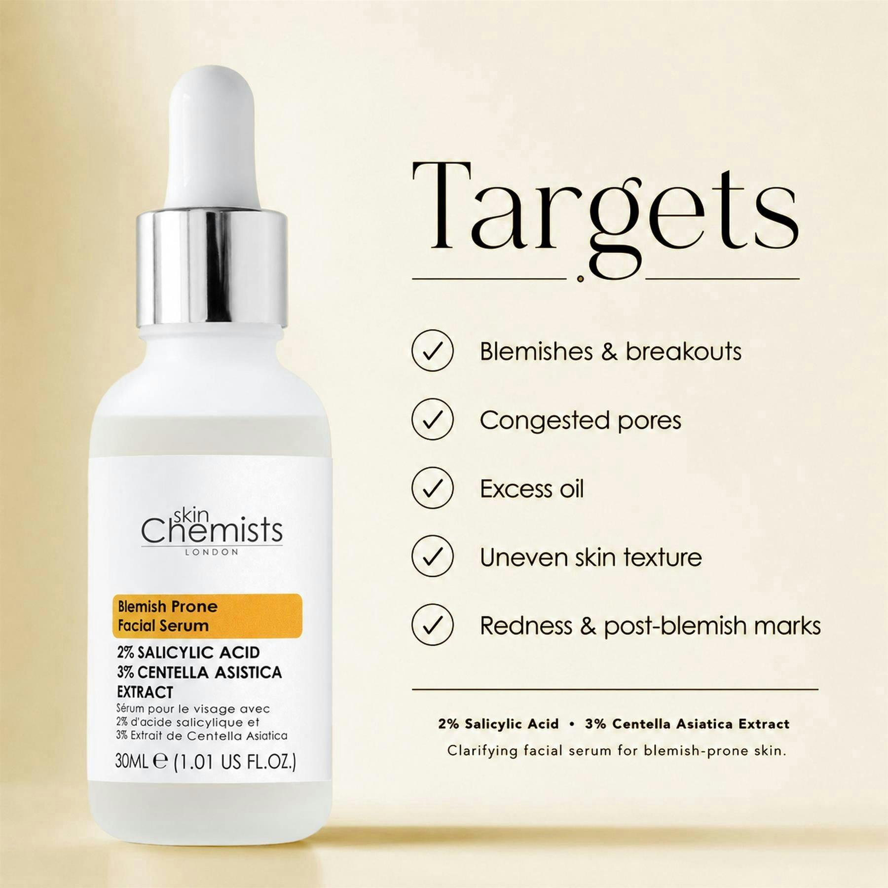 skinChemists Blemish Prone 2% Salicylic Acid, 3% Centella Asiatica Facial Serum 30ml , view 4 of 6
