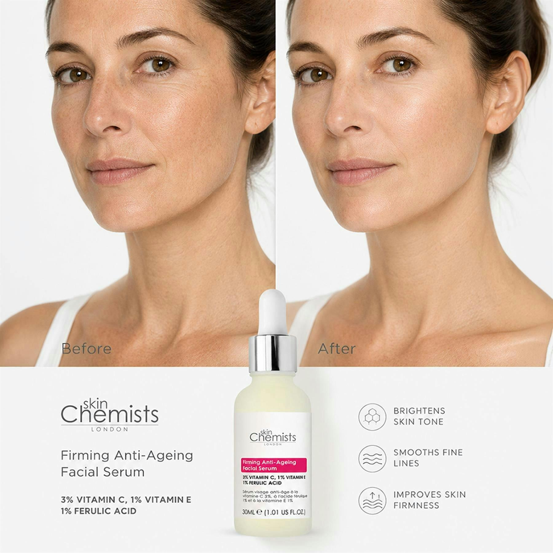 skinChemists Anti-Ageing Vitamin C 3%, Ferulic Acid 1%, Vitamin E 1% Facial Serum 30ml , view 2 of 6