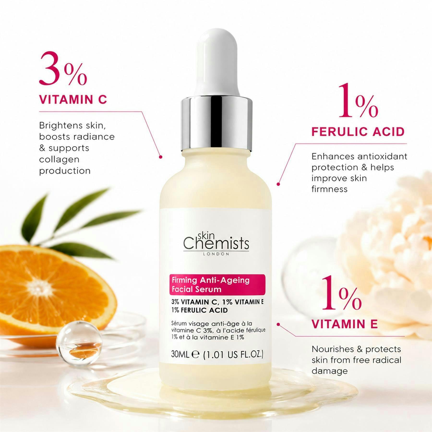 skinChemists Anti-Ageing Vitamin C 3%, Ferulic Acid 1%, Vitamin E 1% Facial Serum 30ml , view 3 of 6