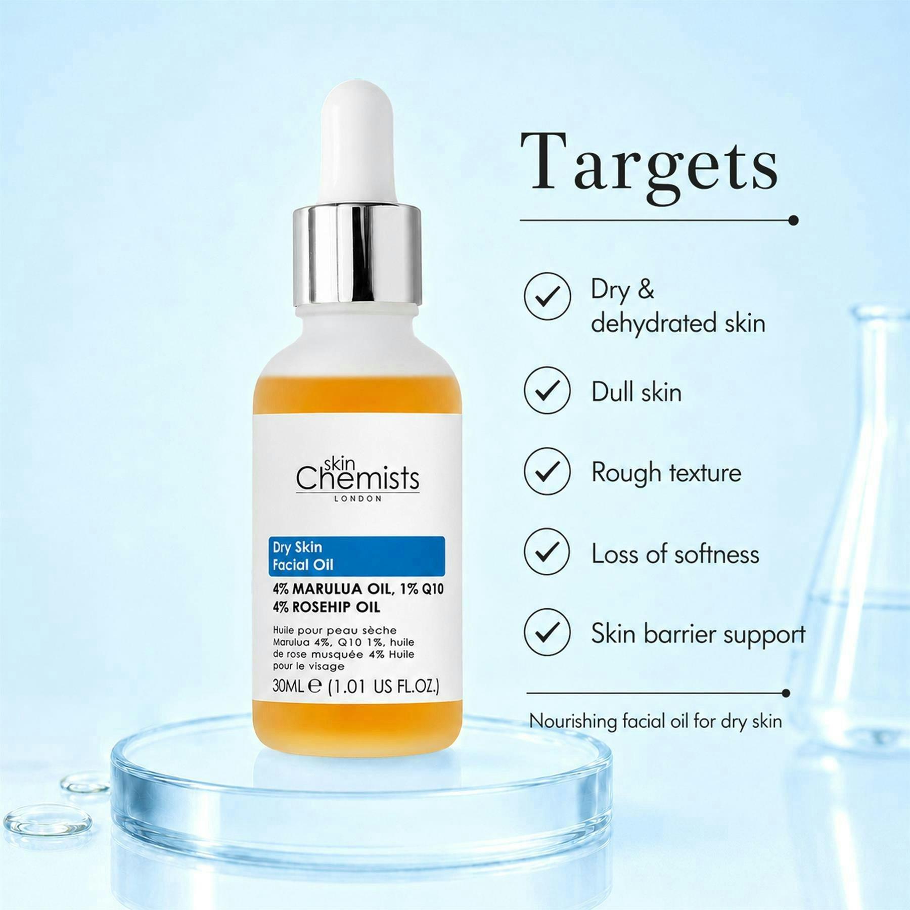 skinChemists Dry Skin Marula Oil 4%, Q10 1%, Rosehip Oil 4% Anti-Ageing Facial Serum 30ml , view 3 of 6