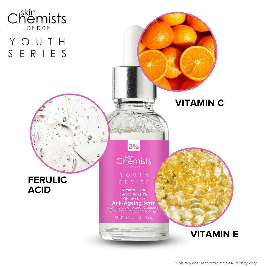 skinChemists Anti-Ageing Advanced Serum Vitamin C 3%, Ferulic Acid 1%, Vitamin E 1% 30ml , view 2 of 6