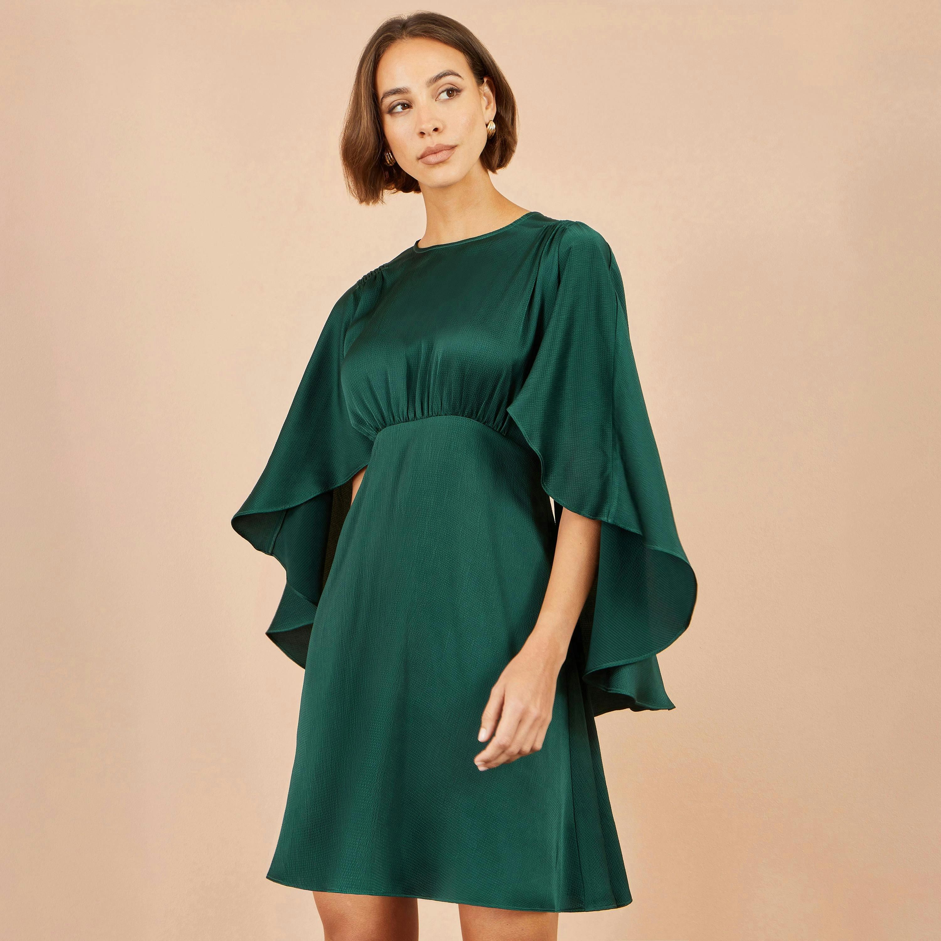 Yumi Green Satin Cape Mini Dress , view 2 of 6