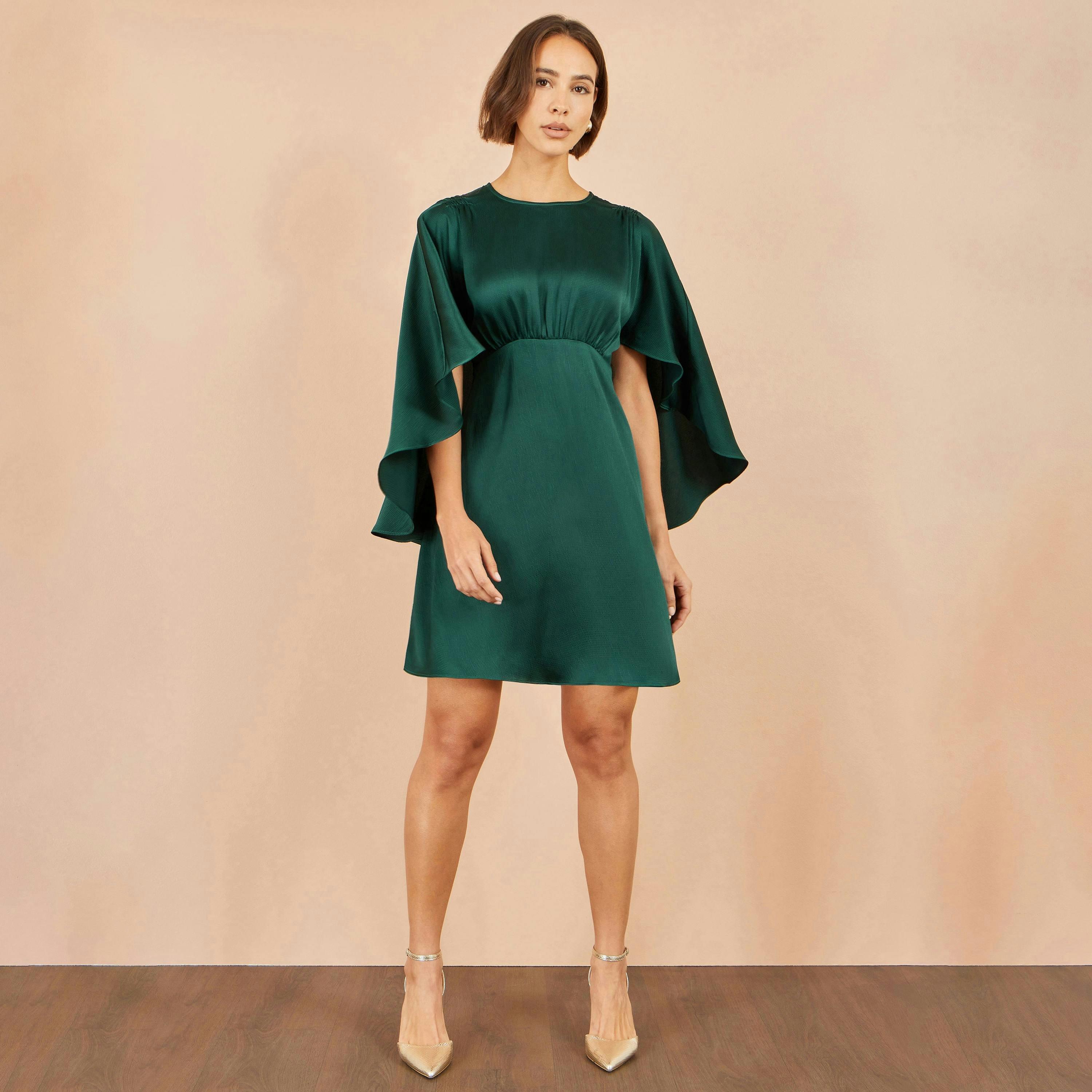Yumi Green Satin Cape Mini Dress , view 3 of 6