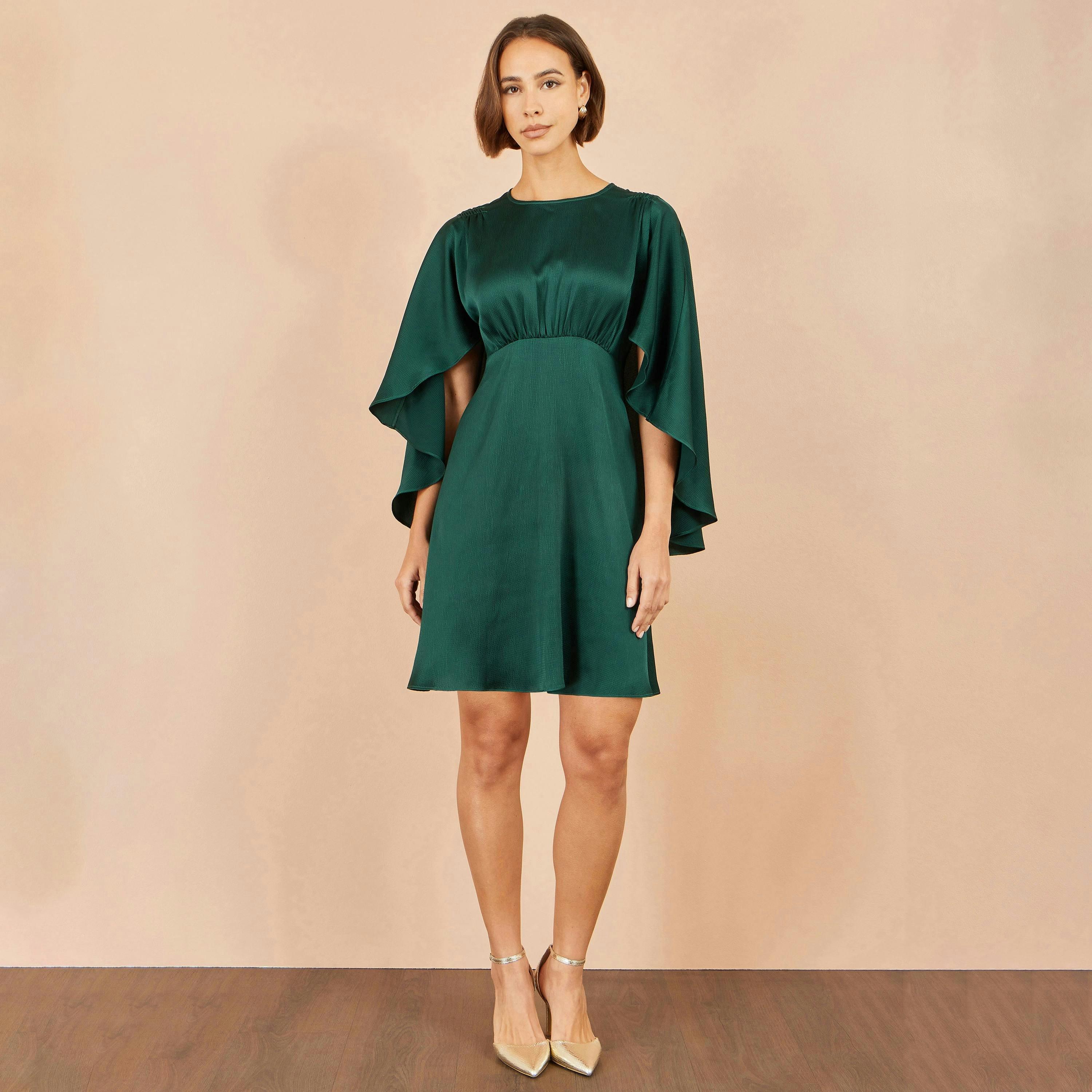 Yumi Green Satin Cape Mini Dress , view 4 of 6