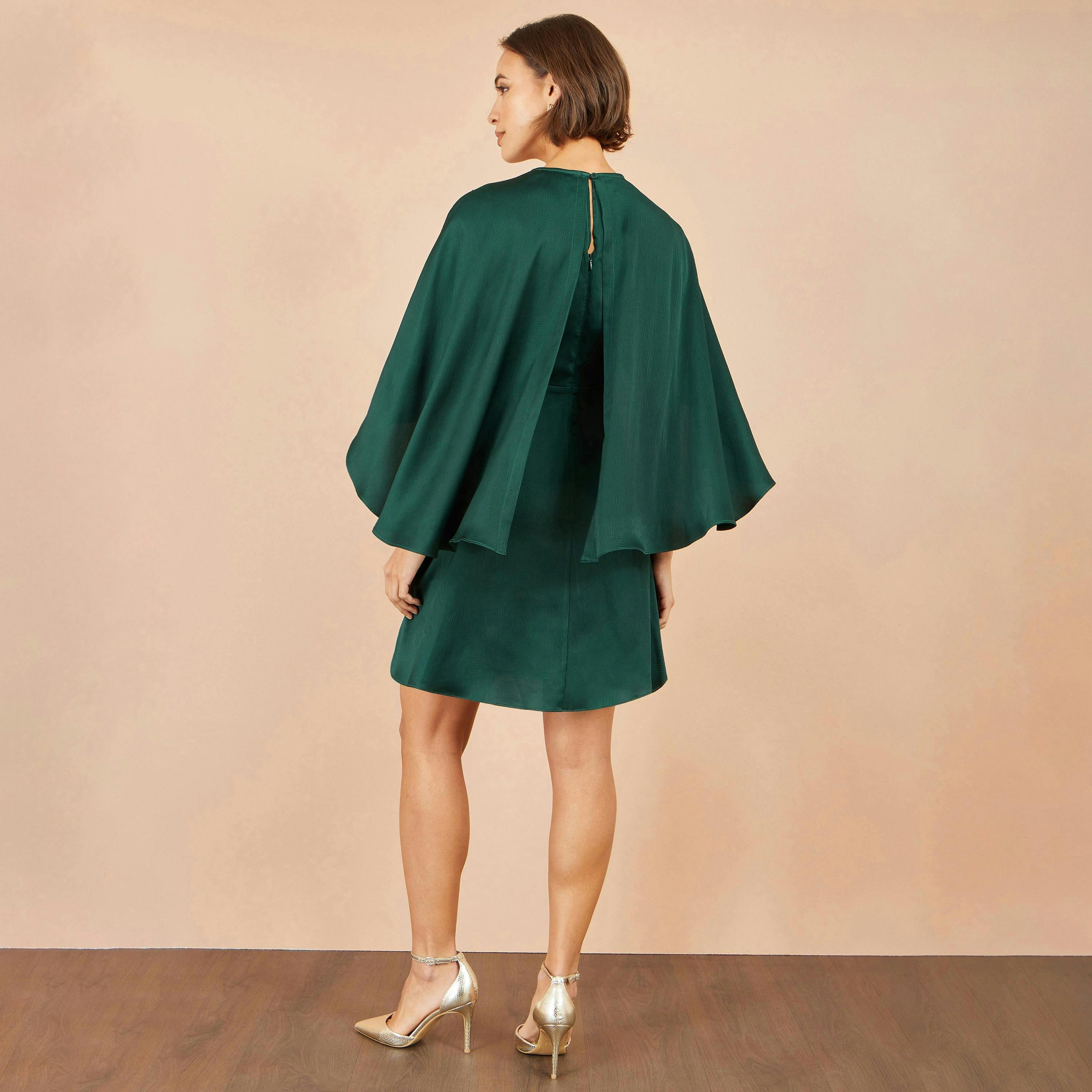 Yumi Green Satin Cape Mini Dress , view 5 of 6