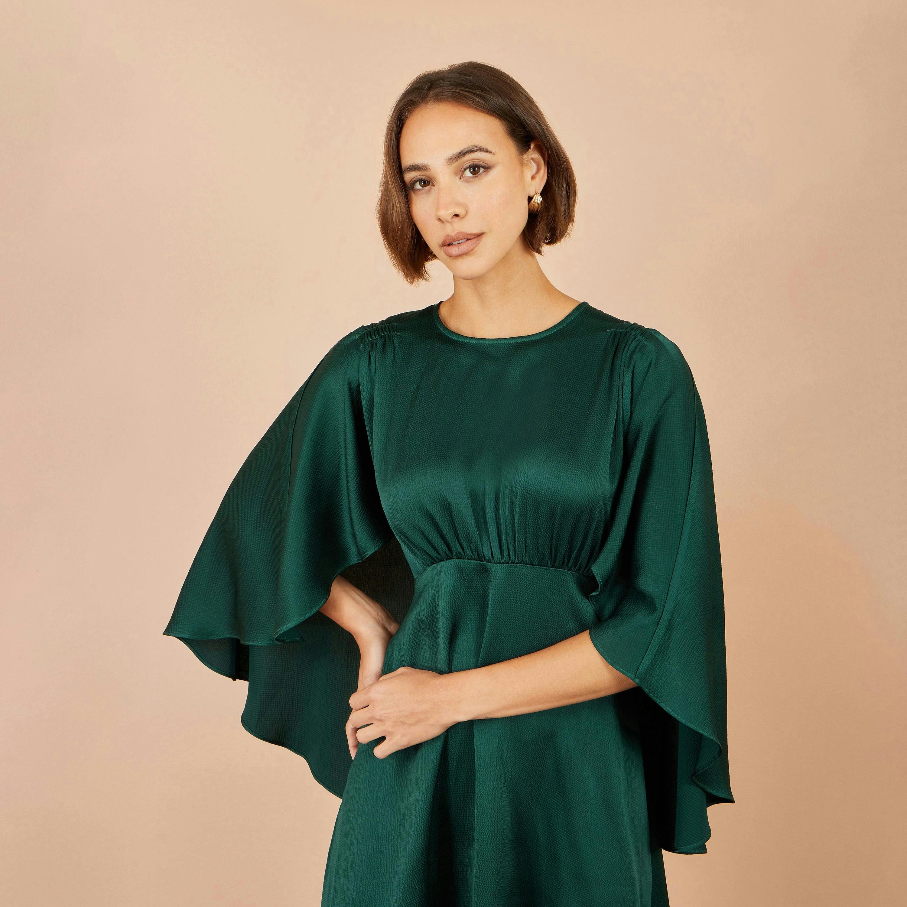 Yumi Green Satin Cape Mini Dress , view 6 of 6