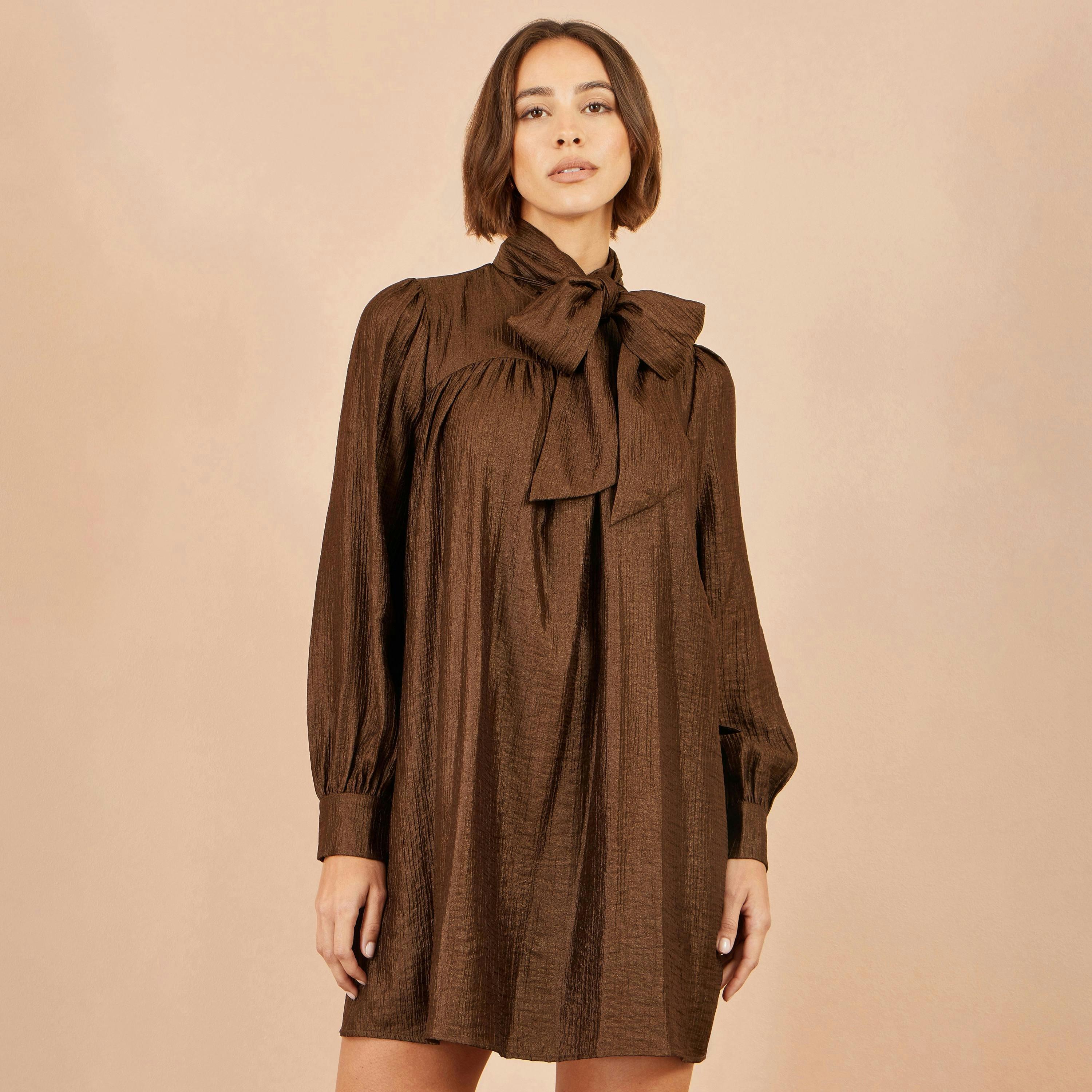 Yumi Brown Scarf Tunic Dress , view 2 of 5