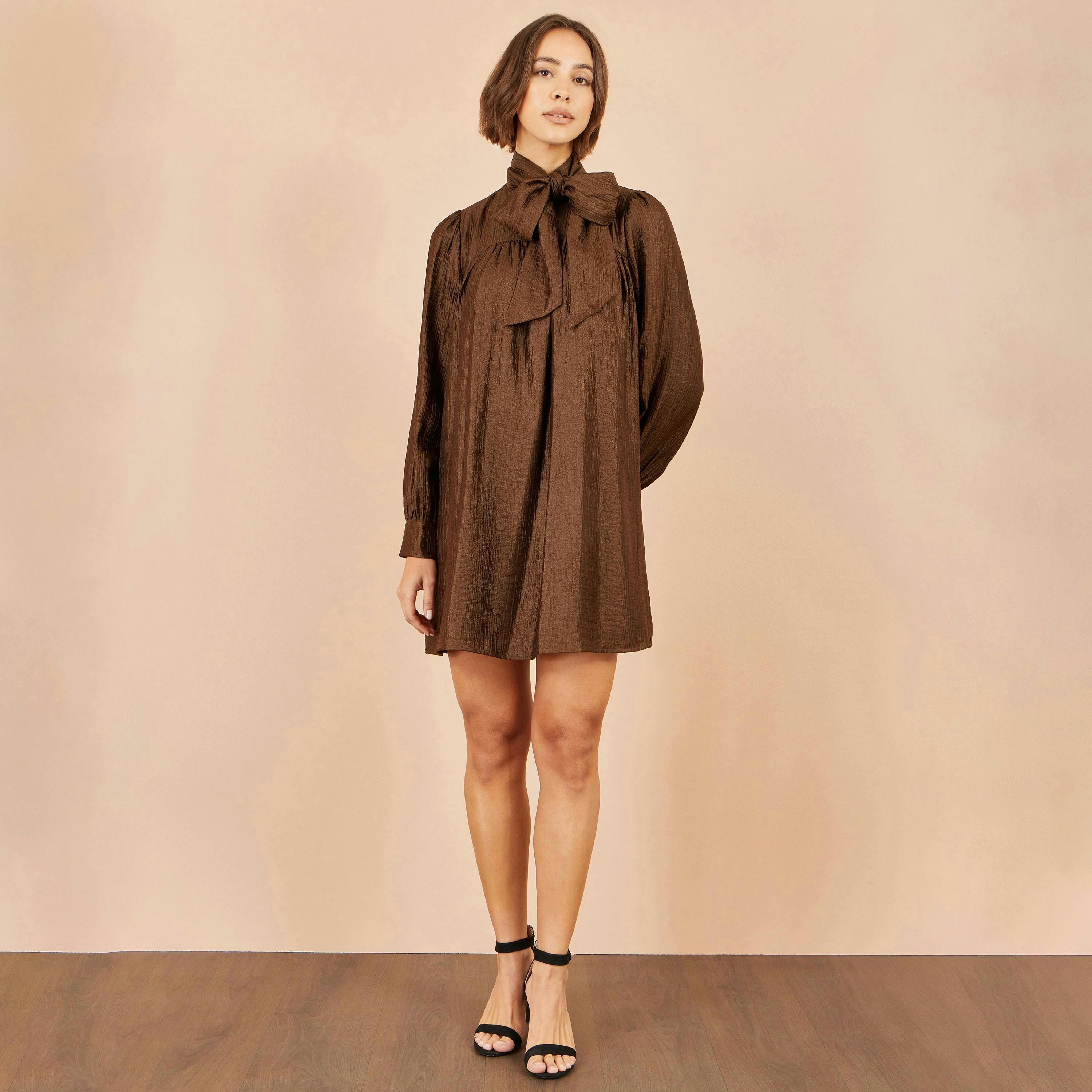 Yumi Brown Scarf Tunic Dress , view 3 of 5