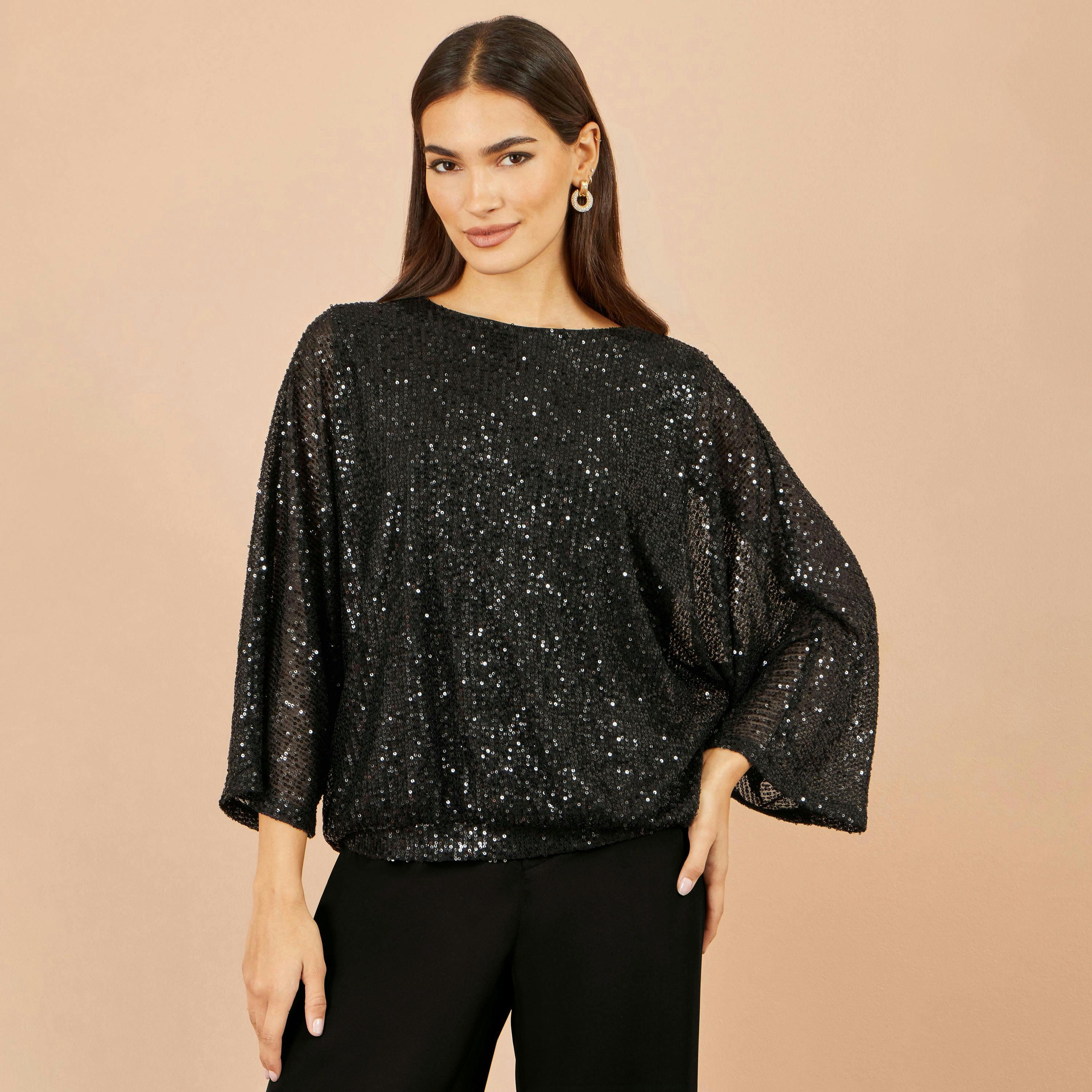 Yumi Black All Over Sequin Batwing Top , view 2 of 6