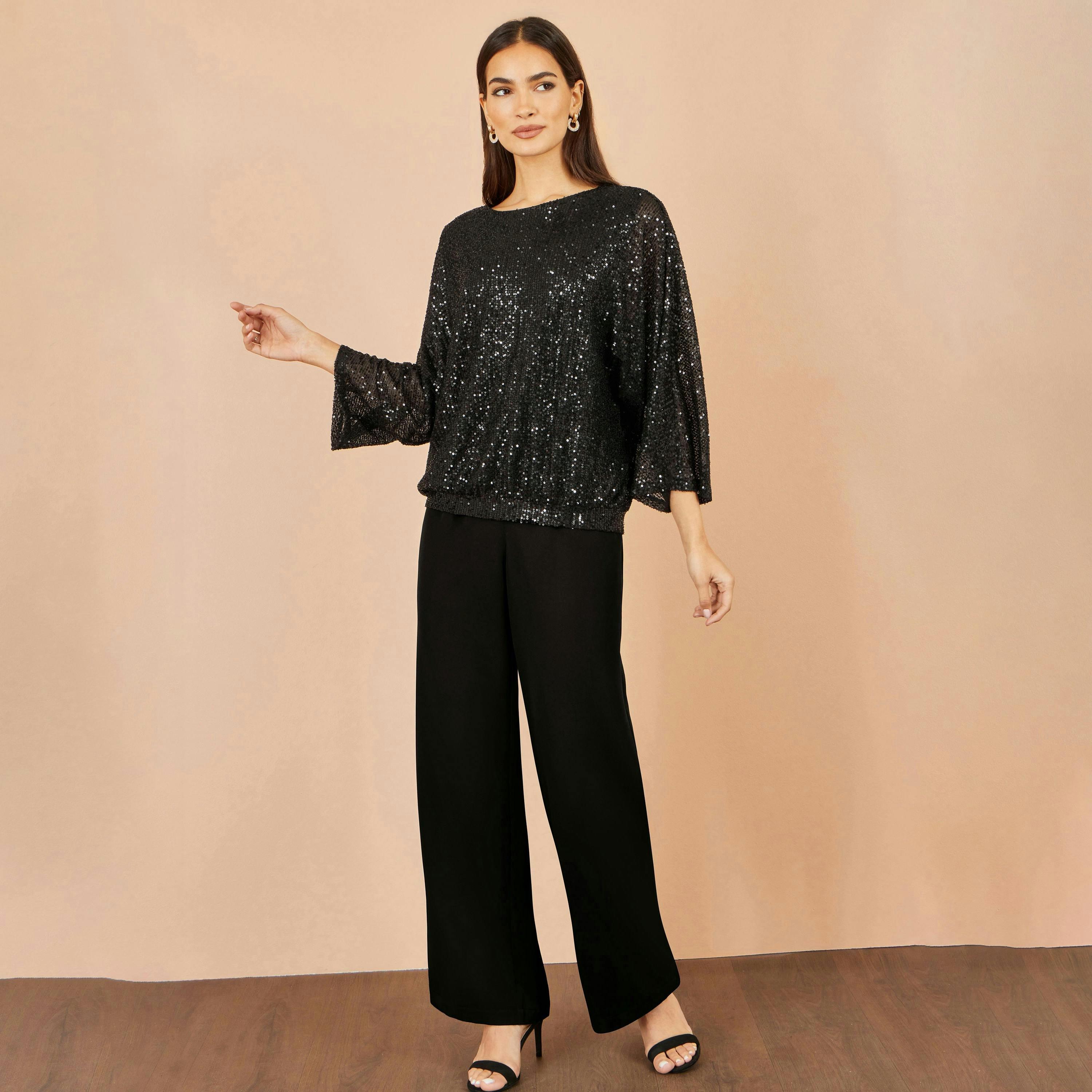 Yumi Black All Over Sequin Batwing Top , view 3 of 6