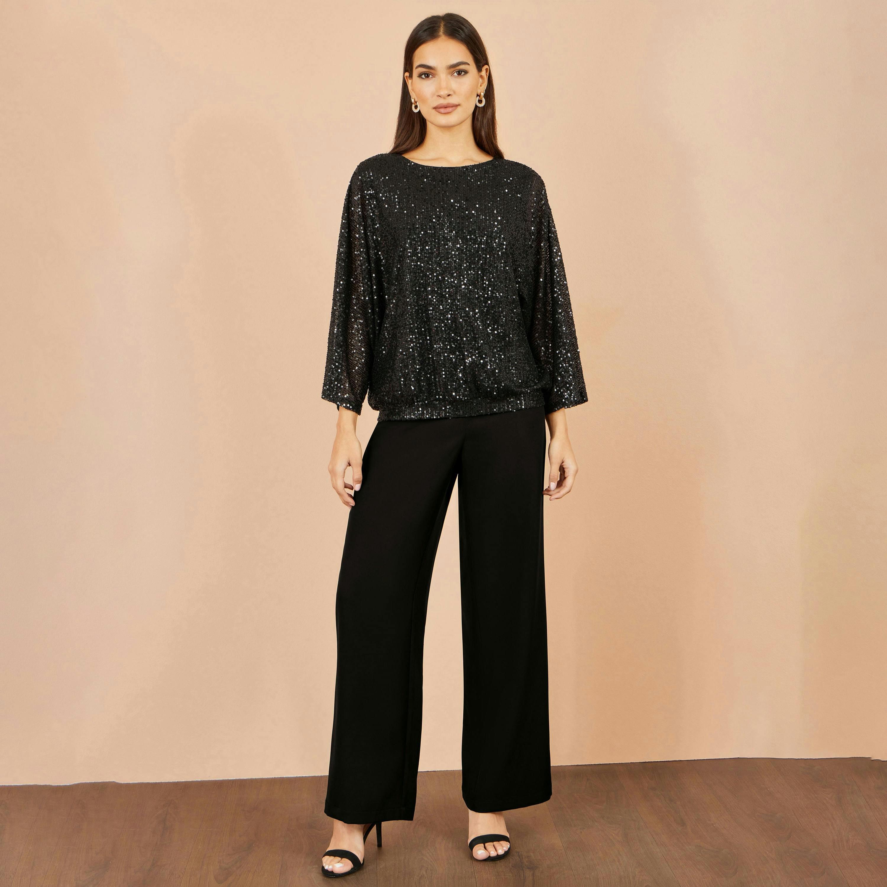 Yumi Black All Over Sequin Batwing Top , view 4 of 6