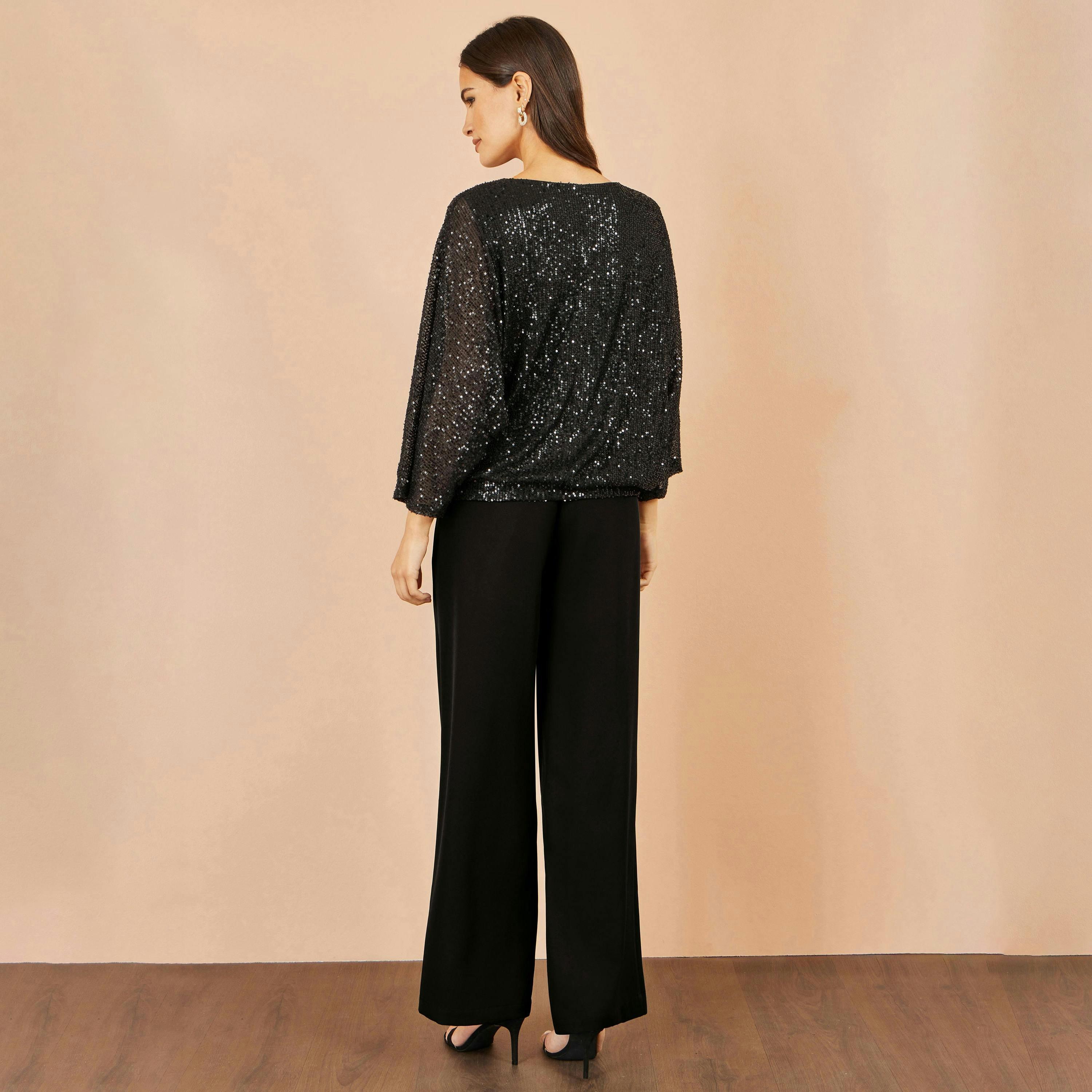 Yumi Black All Over Sequin Batwing Top , view 5 of 6