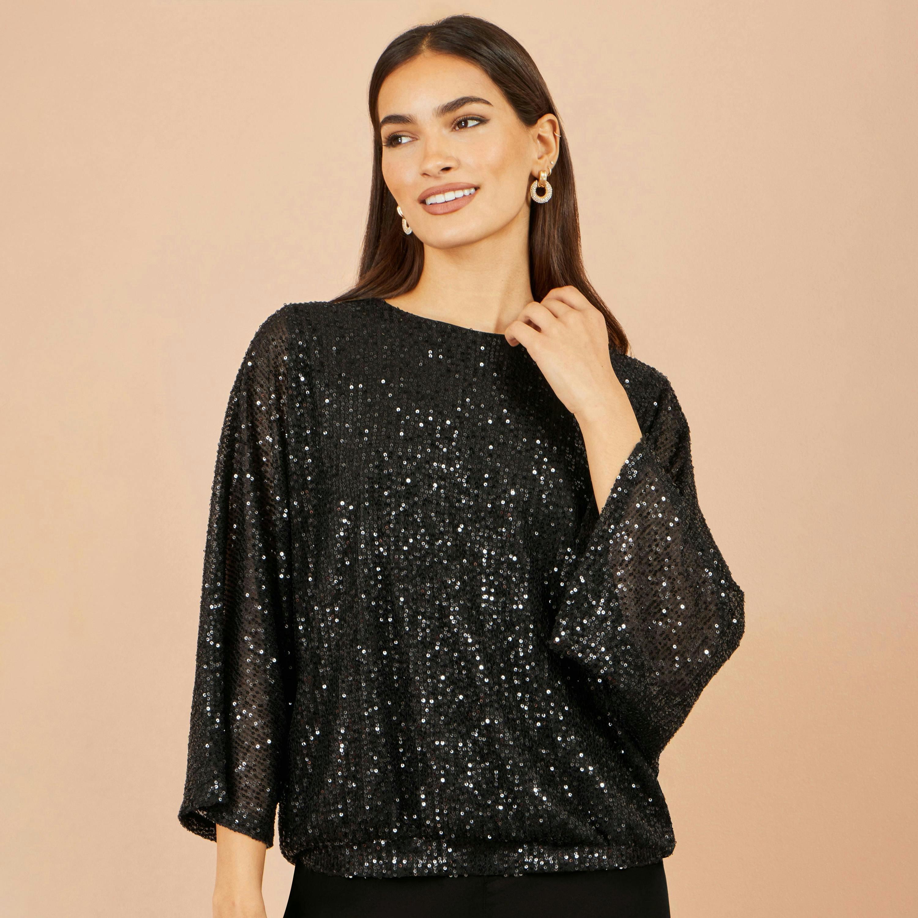 Yumi Black All Over Sequin Batwing Top , view 6 of 6