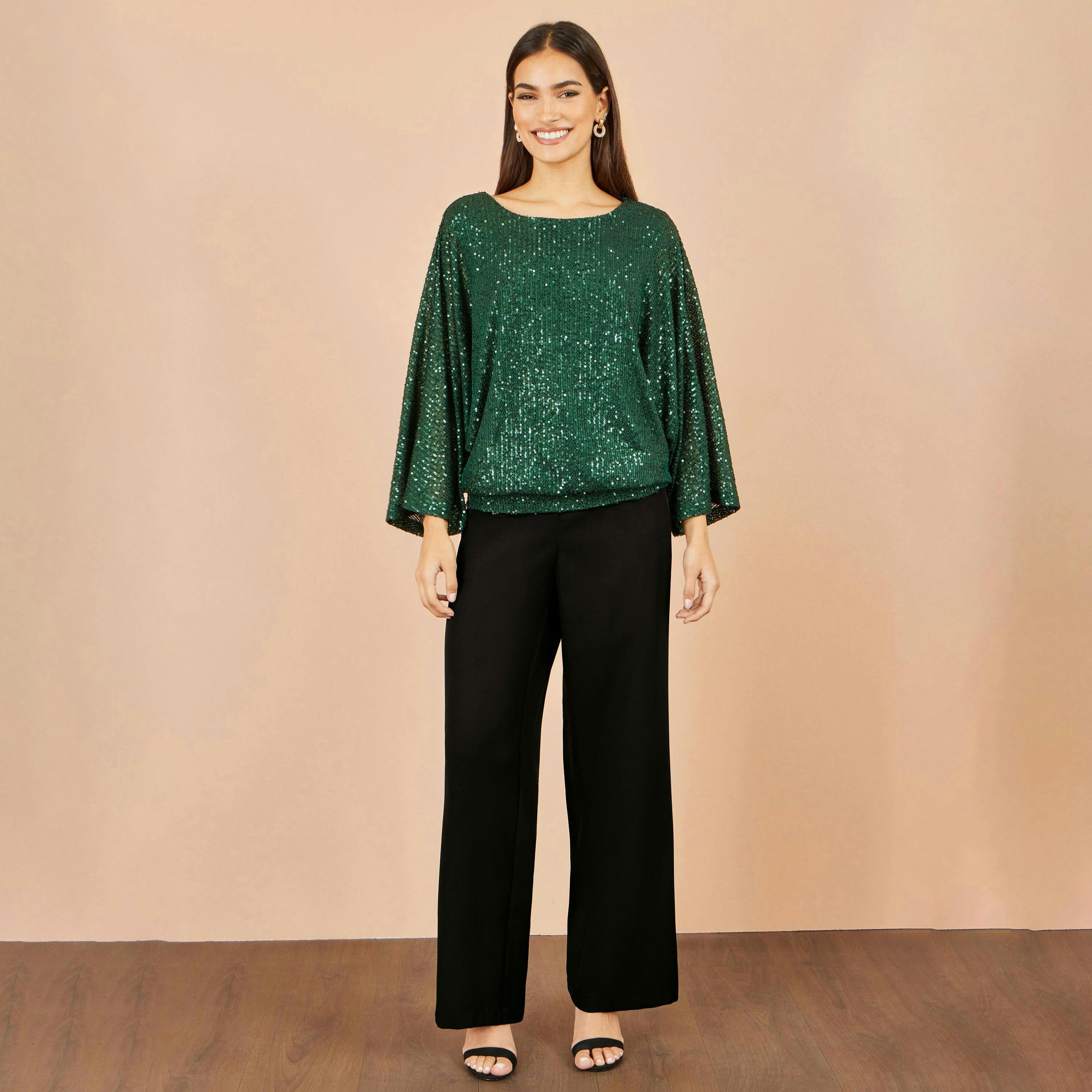 Yumi Green All Over Sequin Batwing Top , view 2 of 5