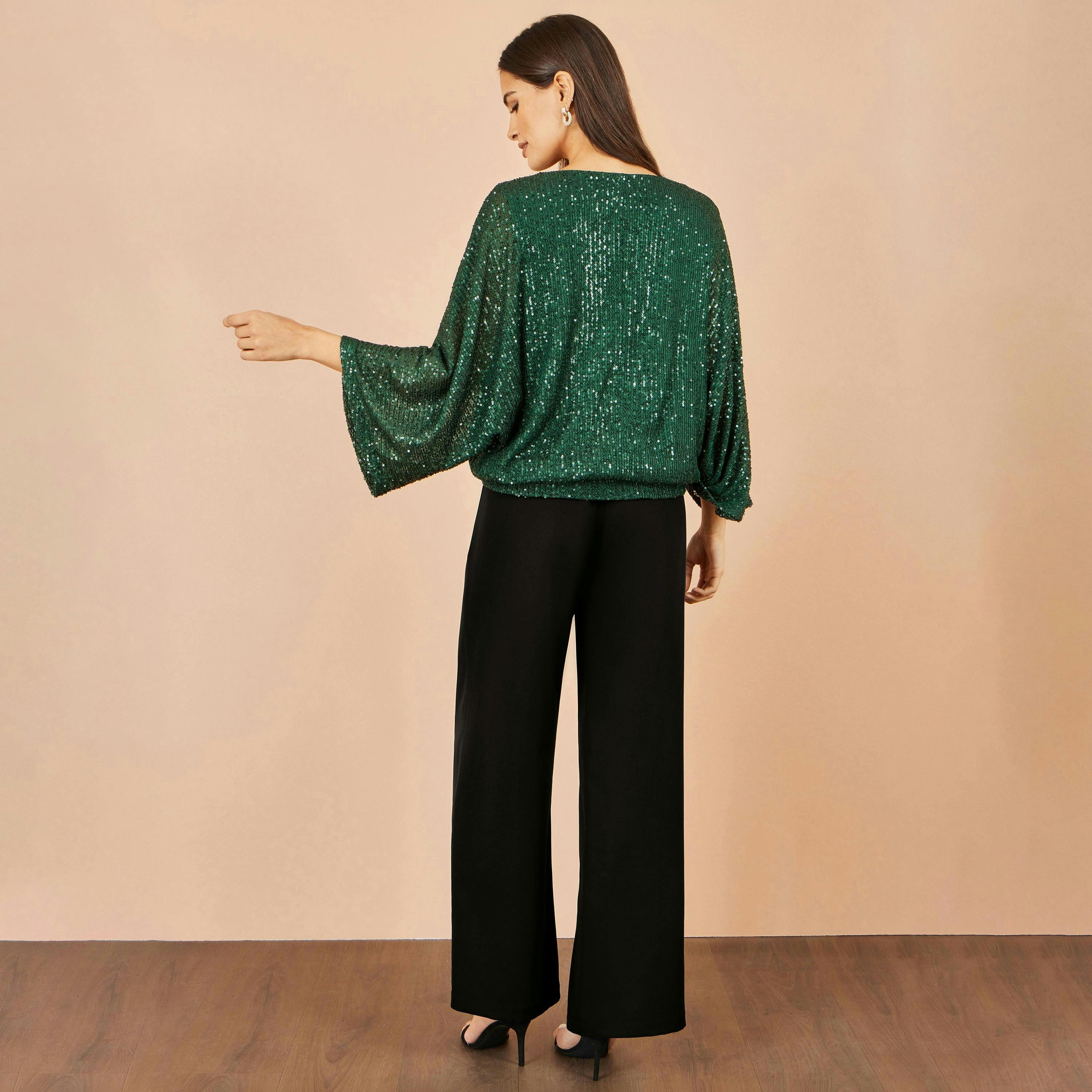 Yumi Green All Over Sequin Batwing Top , view 4 of 5