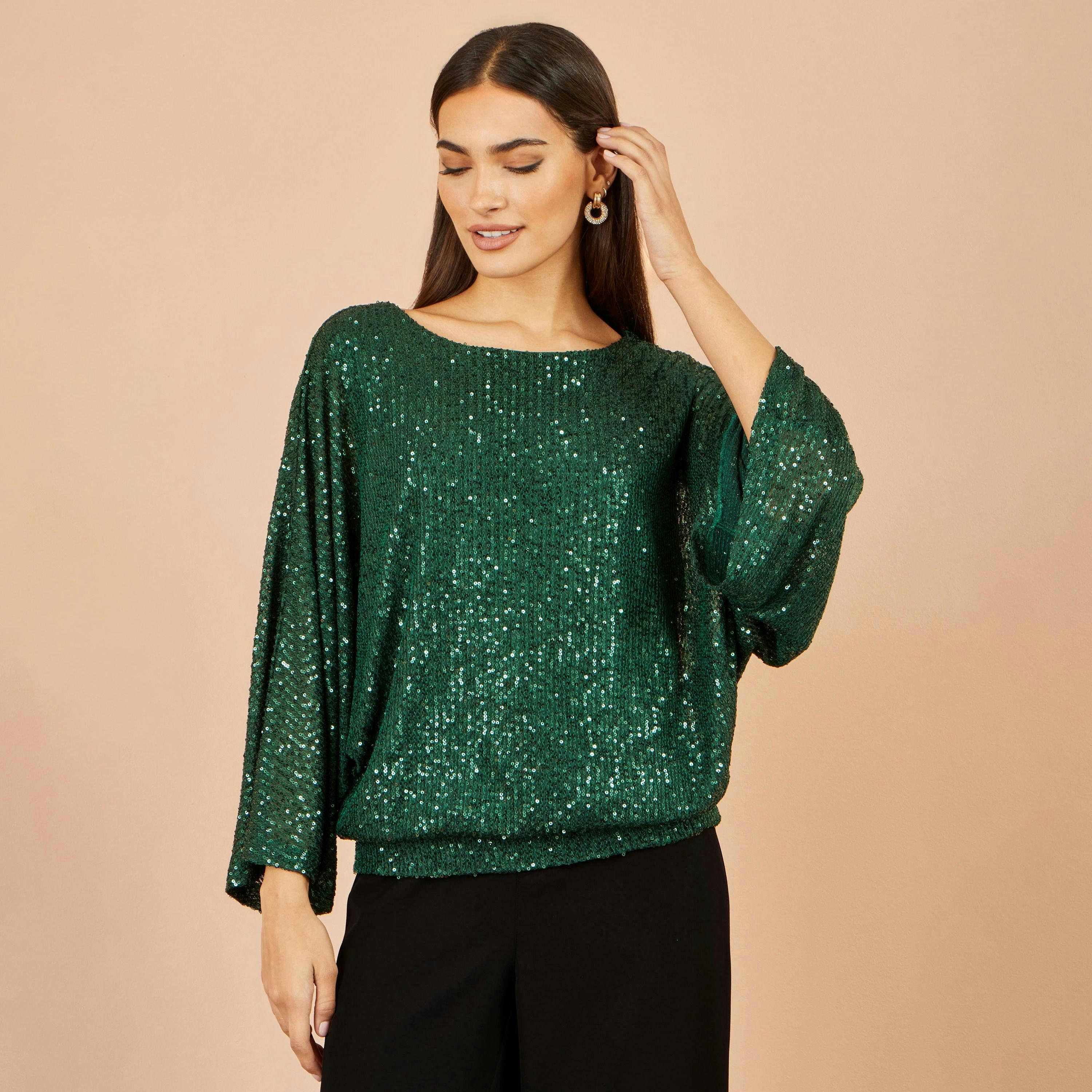 Yumi Green All Over Sequin Batwing Top , view 5 of 5