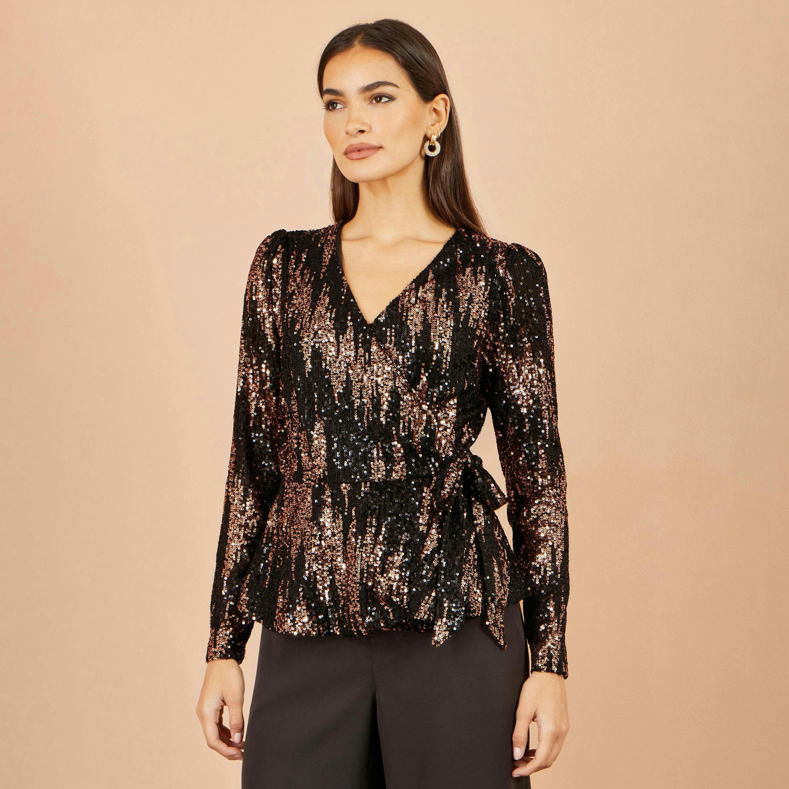 Yumi Multicolour Sequin Long Sleeve Wrap Top , view 2 of 5