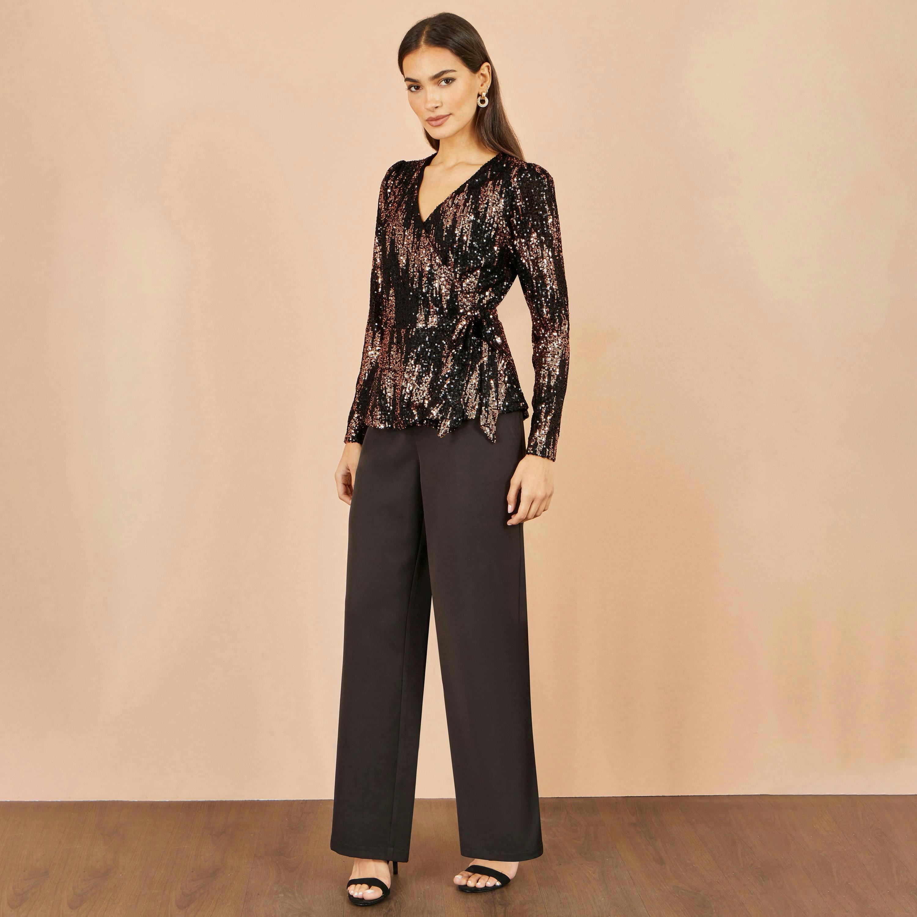Yumi Multicolour Sequin Long Sleeve Wrap Top , view 3 of 5