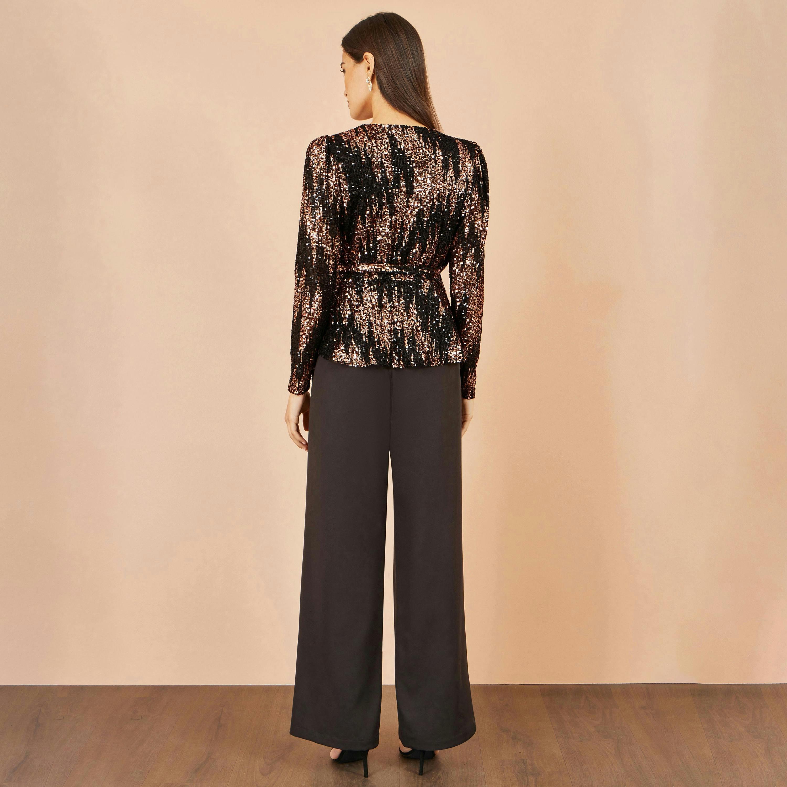 Yumi Multicolour Sequin Long Sleeve Wrap Top , view 4 of 5