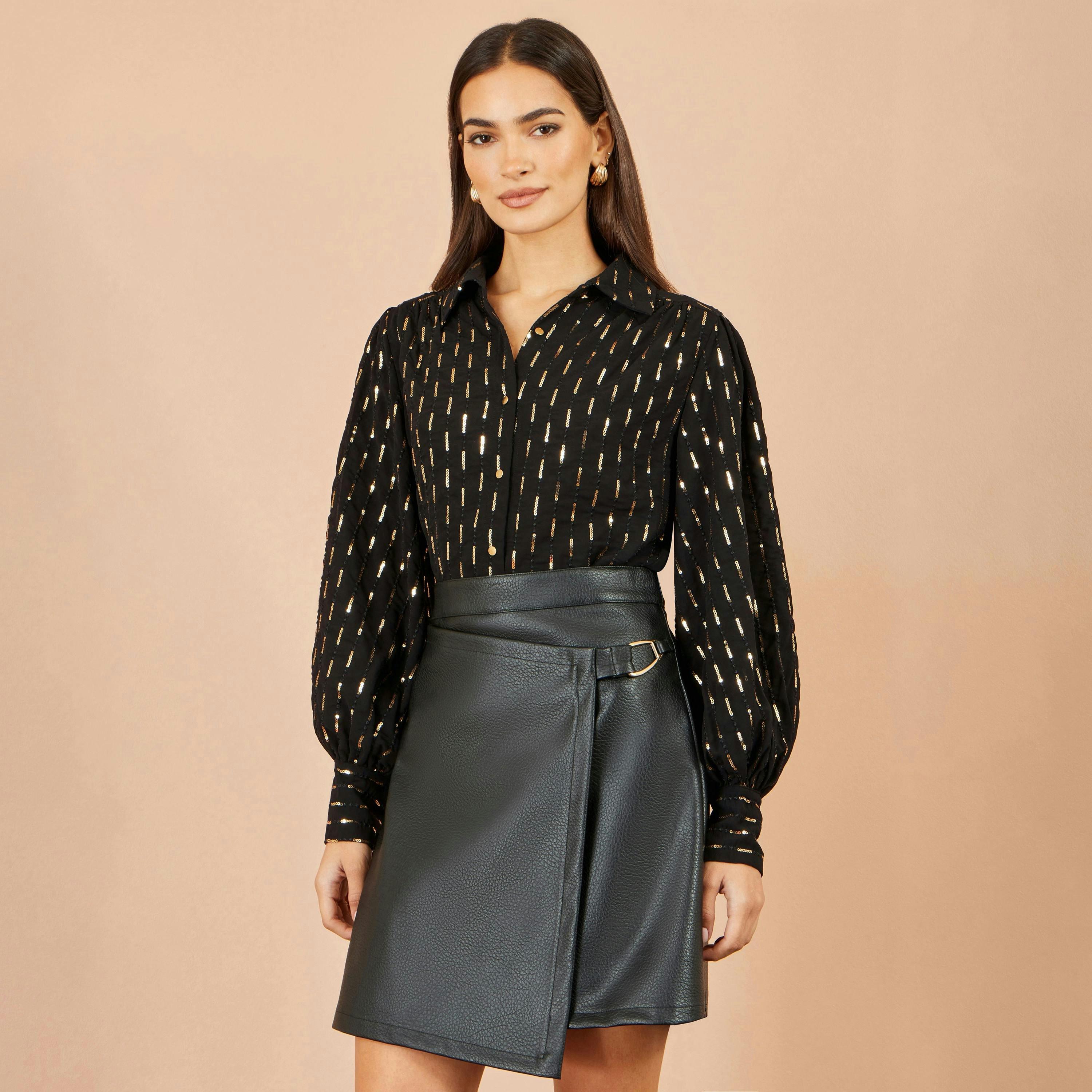Yumi Black Sequin Dash Blouse , view 2 of 5