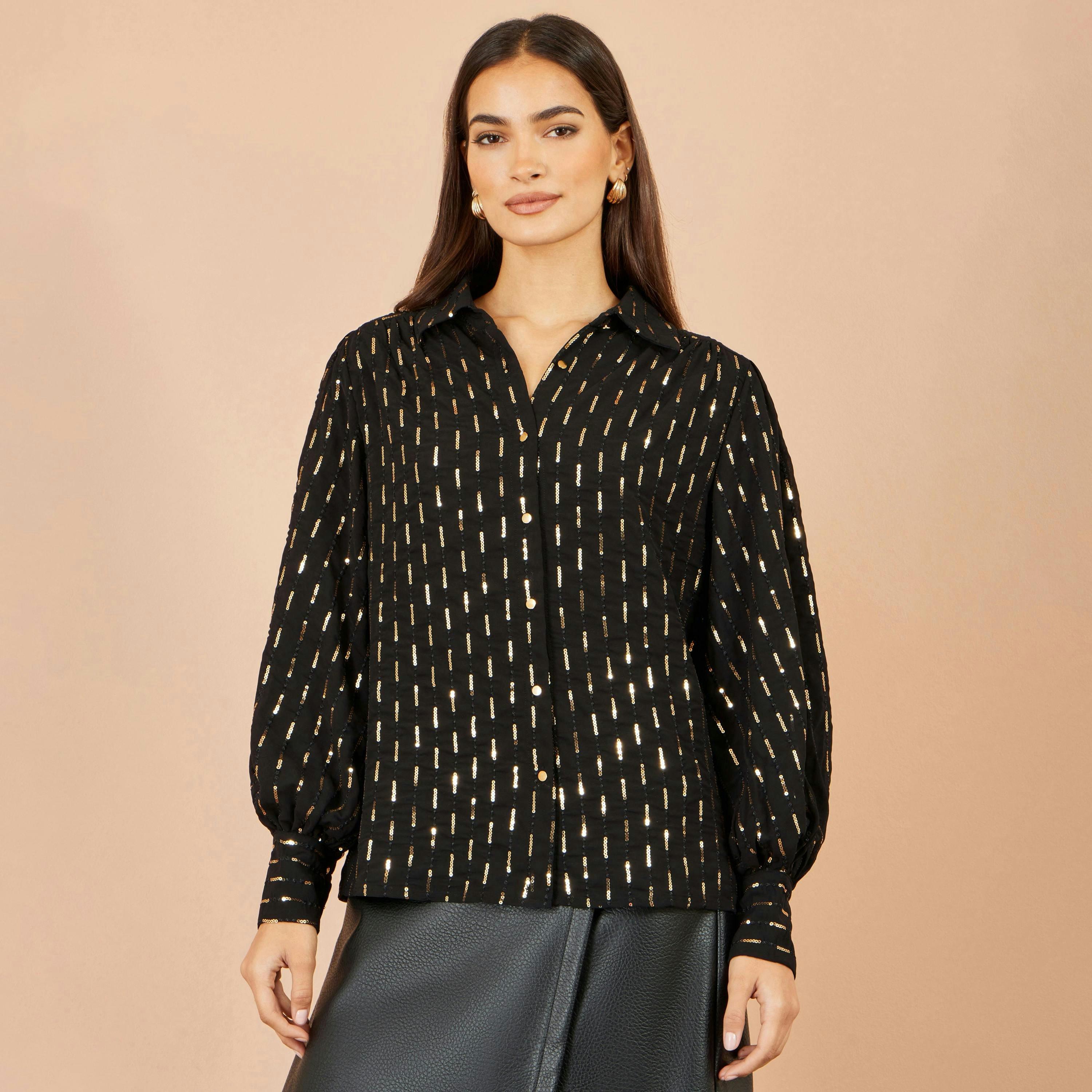 Yumi Black Sequin Dash Blouse , view 5 of 5