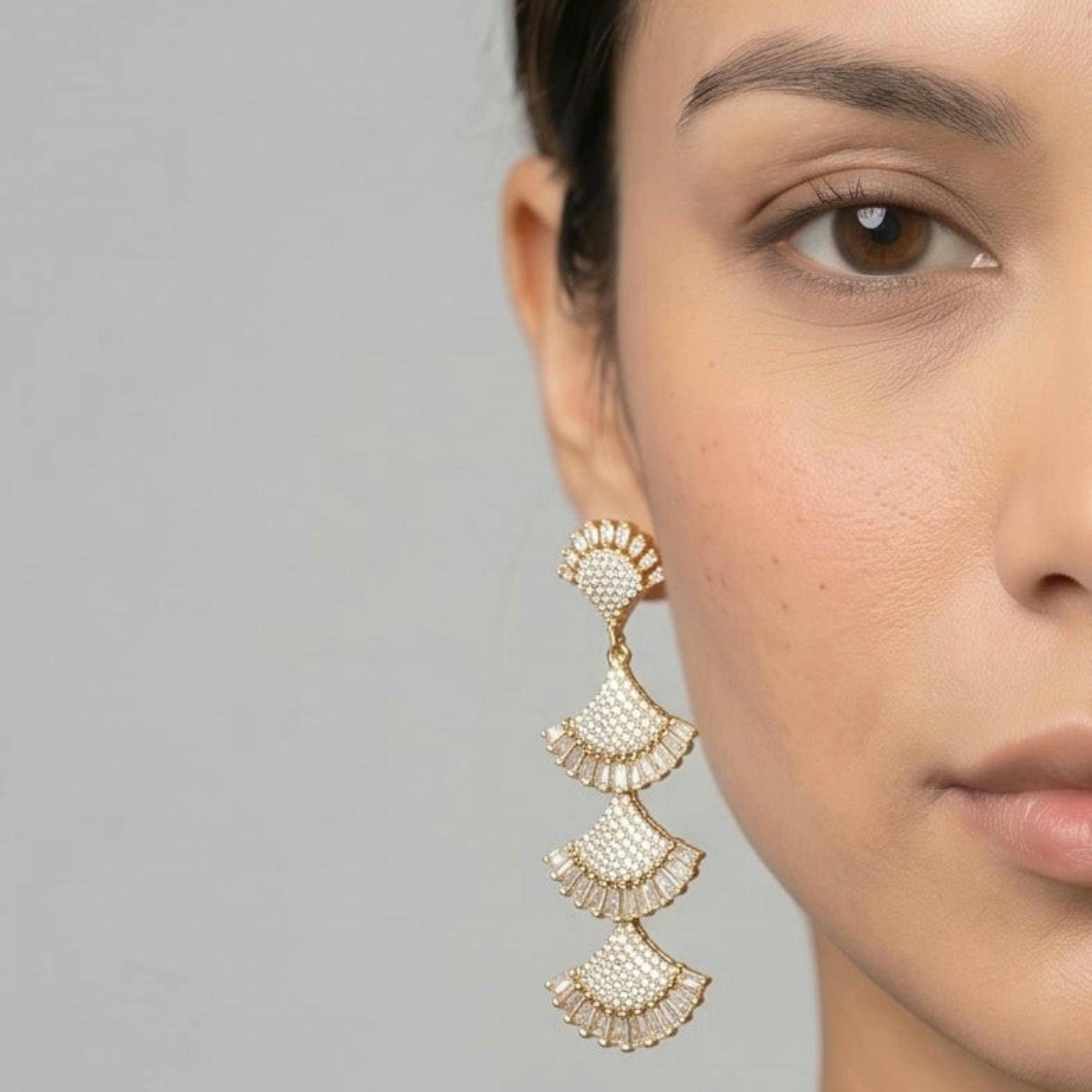 Gingko Rhinestone Layered Earrings , view 3 of 4