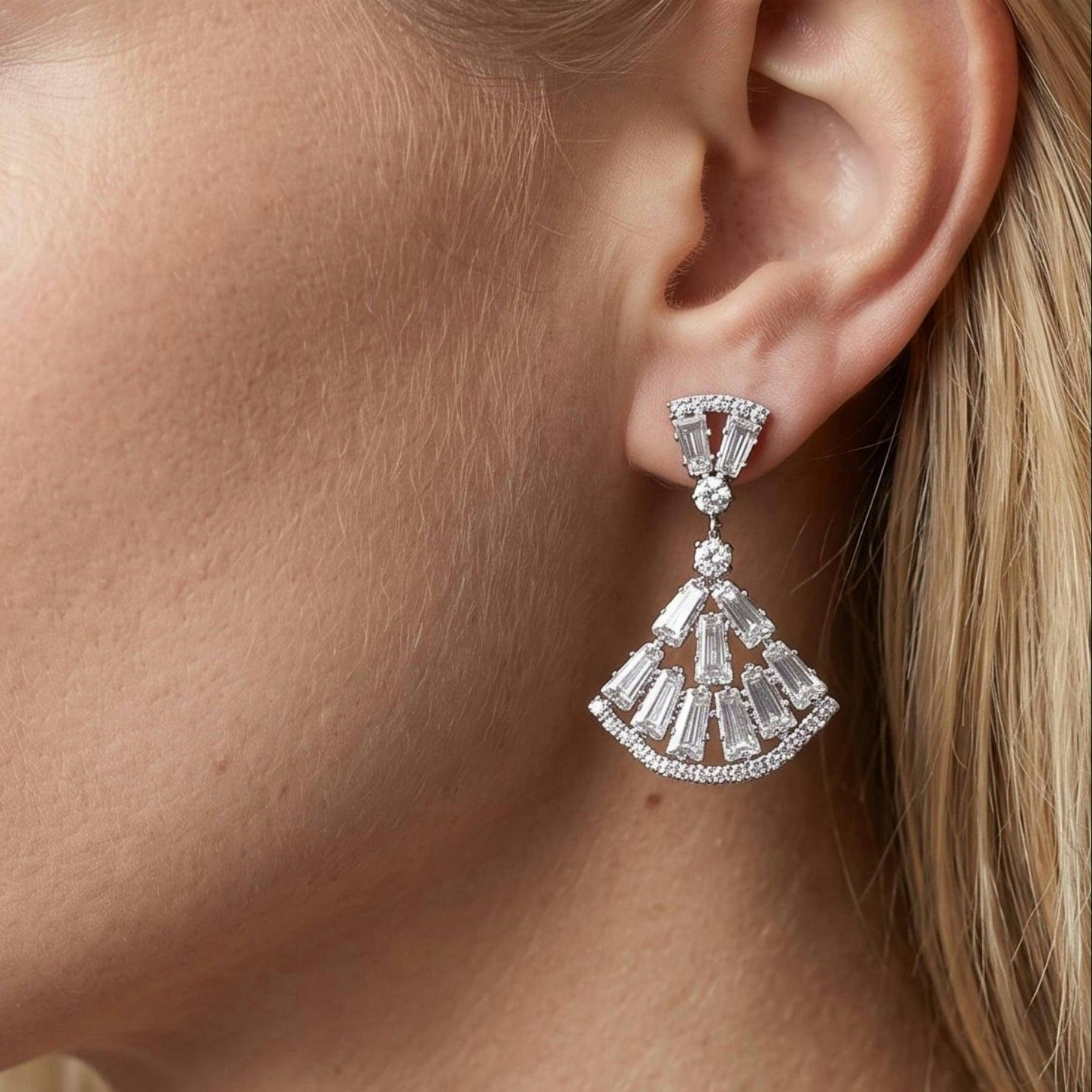 Gingko Rhinestone Silver Earrings , view 3 of 4
