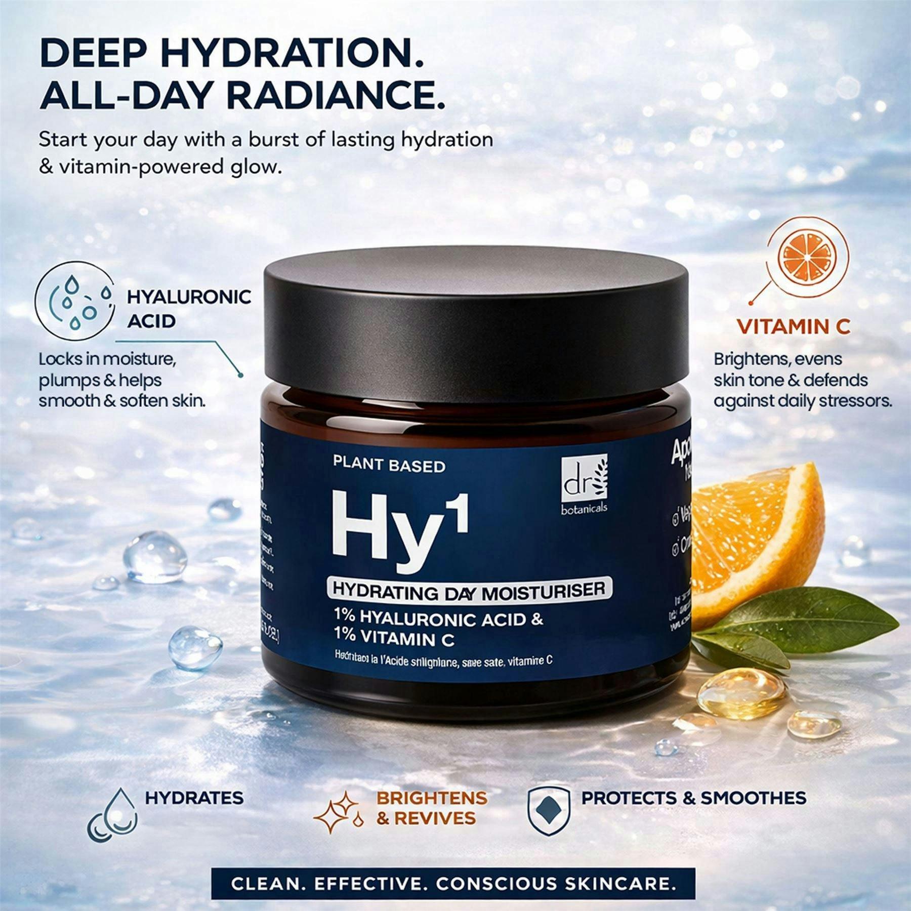 Dr. Botanicals Hydrating Anti-Ageing Day Moisturiser with 1% Hyaluronic Acid & 1% Vitamin C 60ml , view 2 of 6
