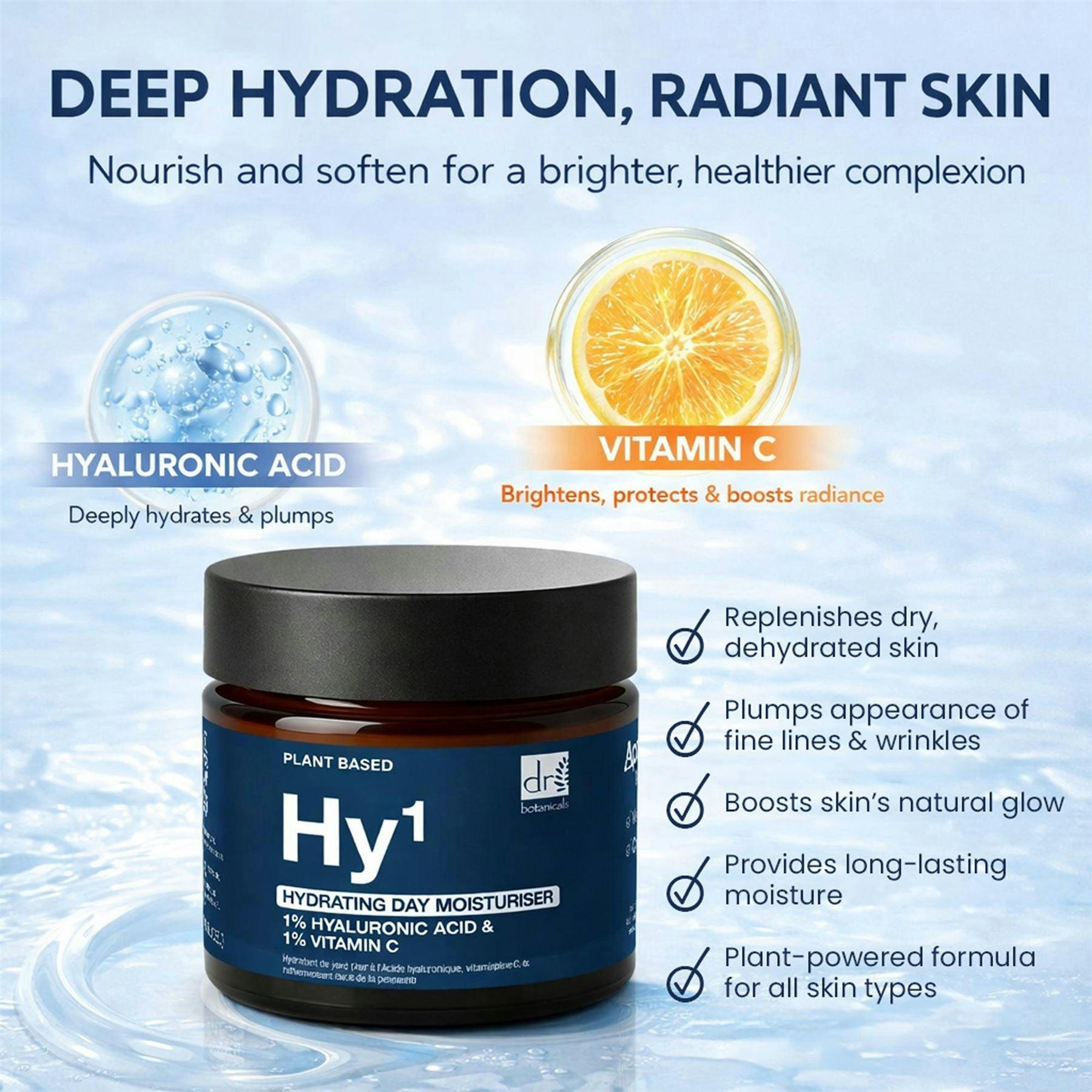 Dr. Botanicals Hydrating Anti-Ageing Day Moisturiser with 1% Hyaluronic Acid & 1% Vitamin C 60ml , view 5 of 6