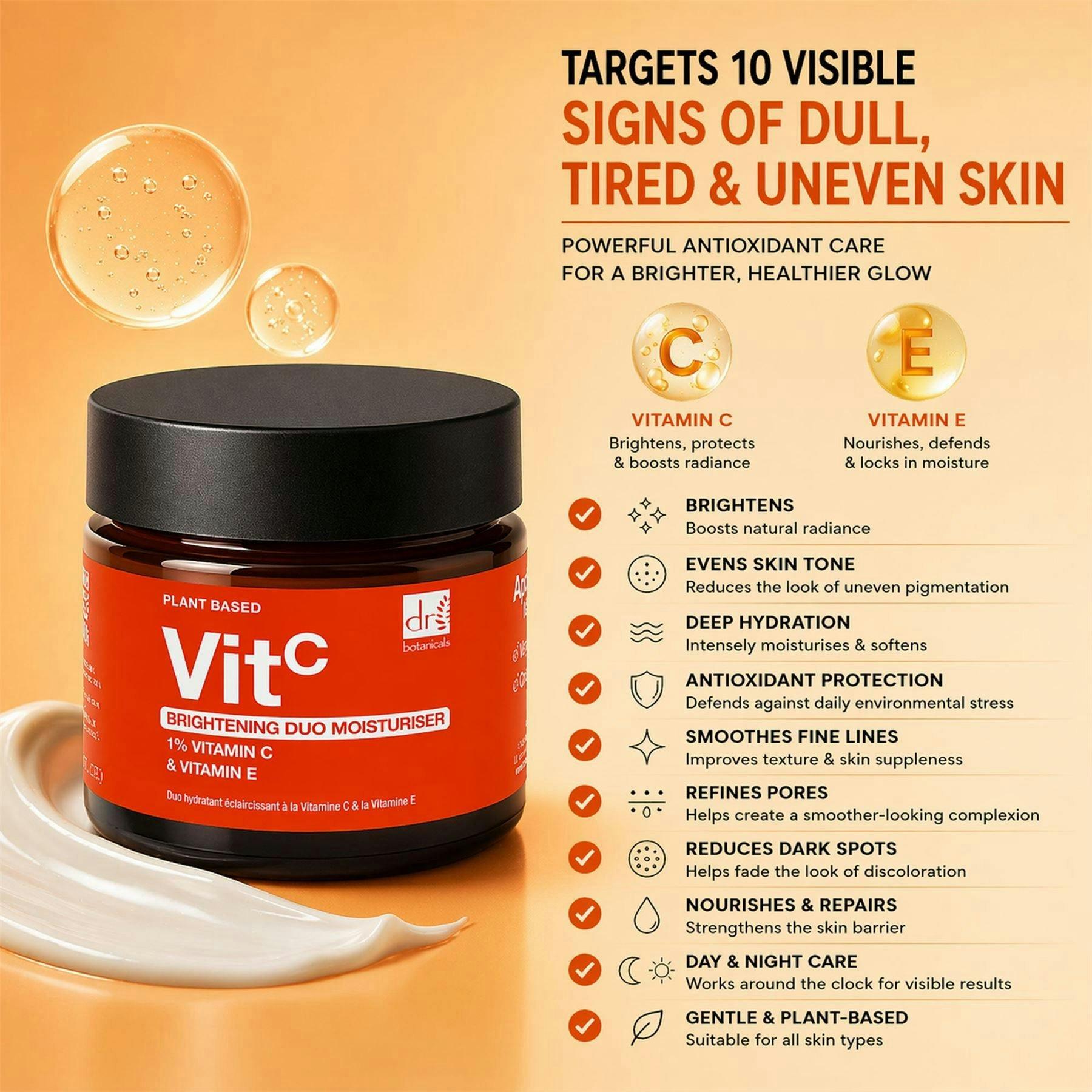 Dr. Botanicals Brightening Duo Anti-Ageing Moisturiser with 1% Vitamin C & Vitamin E 60ml , view 5 of 6