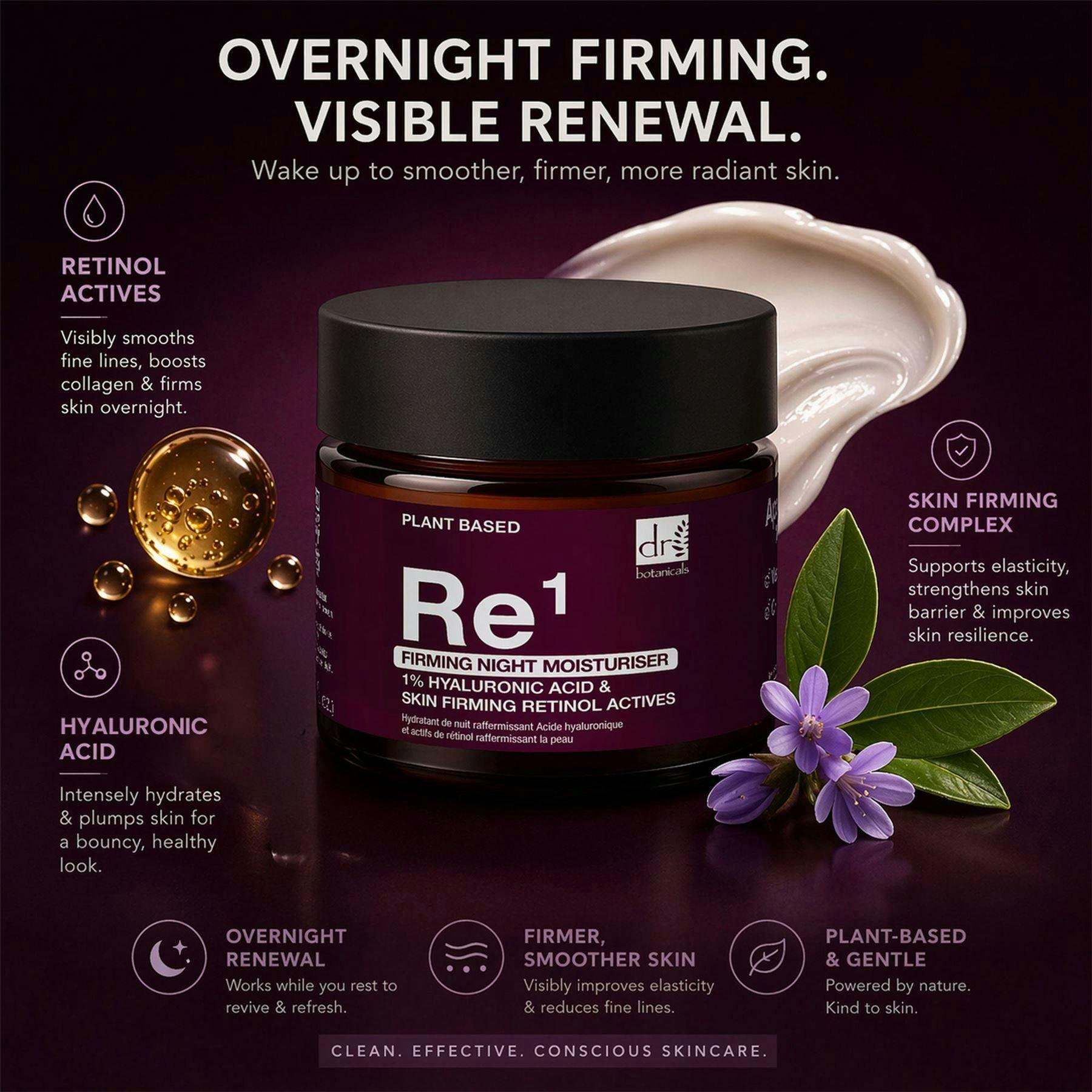Dr. Botanicals Firming Anti-Ageing Night Moisturiser with 1% Hyaluronic Acid, Retinol Actives 60ml , view 3 of 5