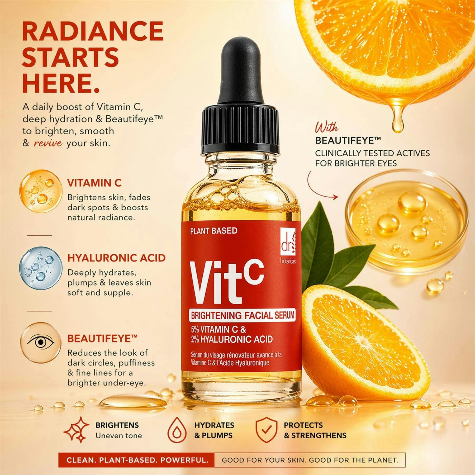 Dr. Botanicals Brightening Anti-Ageing Facial Serum with 5% Vitamin C & 2% Hyaluronic Acid 30ml , view 3 of 6