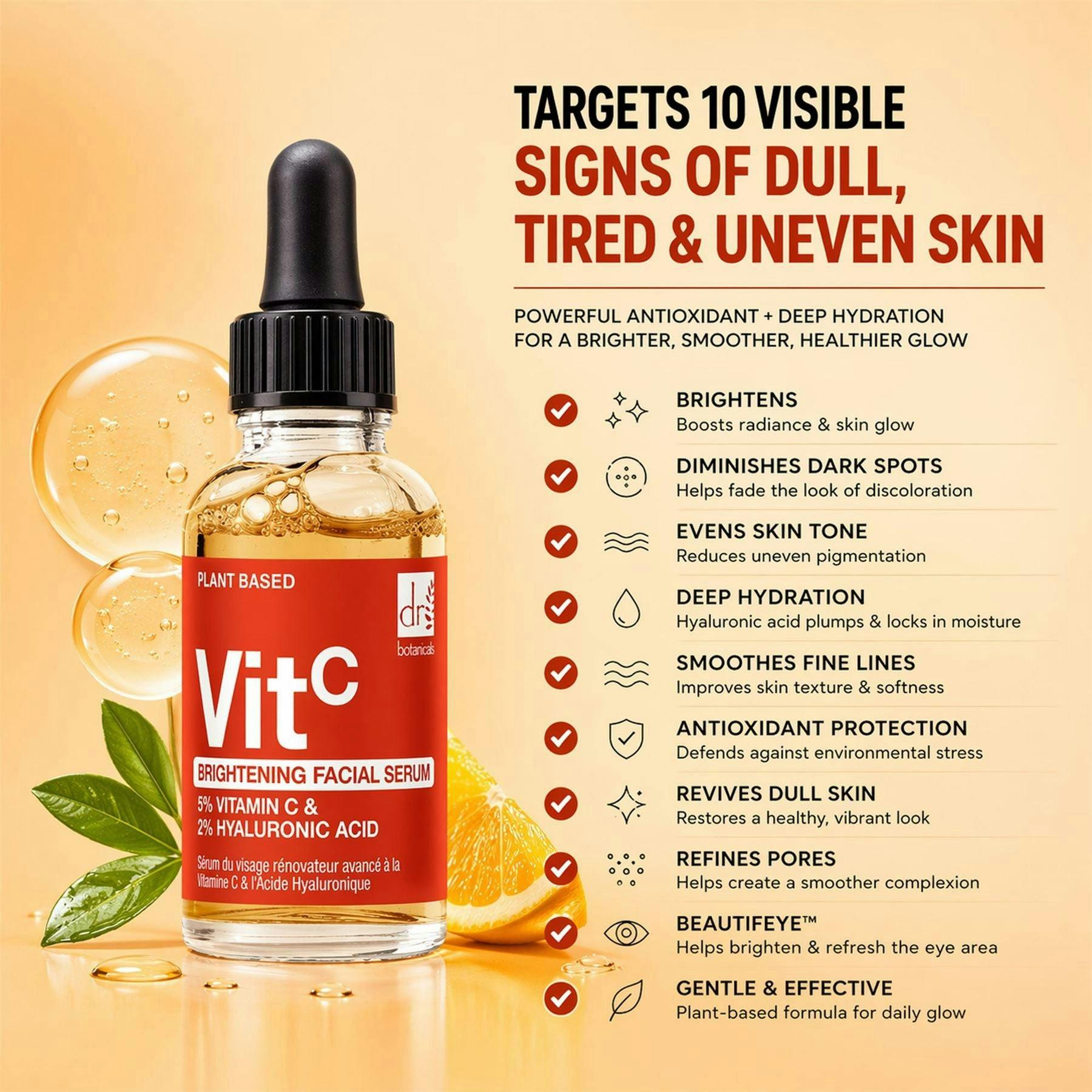Dr. Botanicals Brightening Anti-Ageing Facial Serum with 5% Vitamin C & 2% Hyaluronic Acid 30ml , view 6 of 6