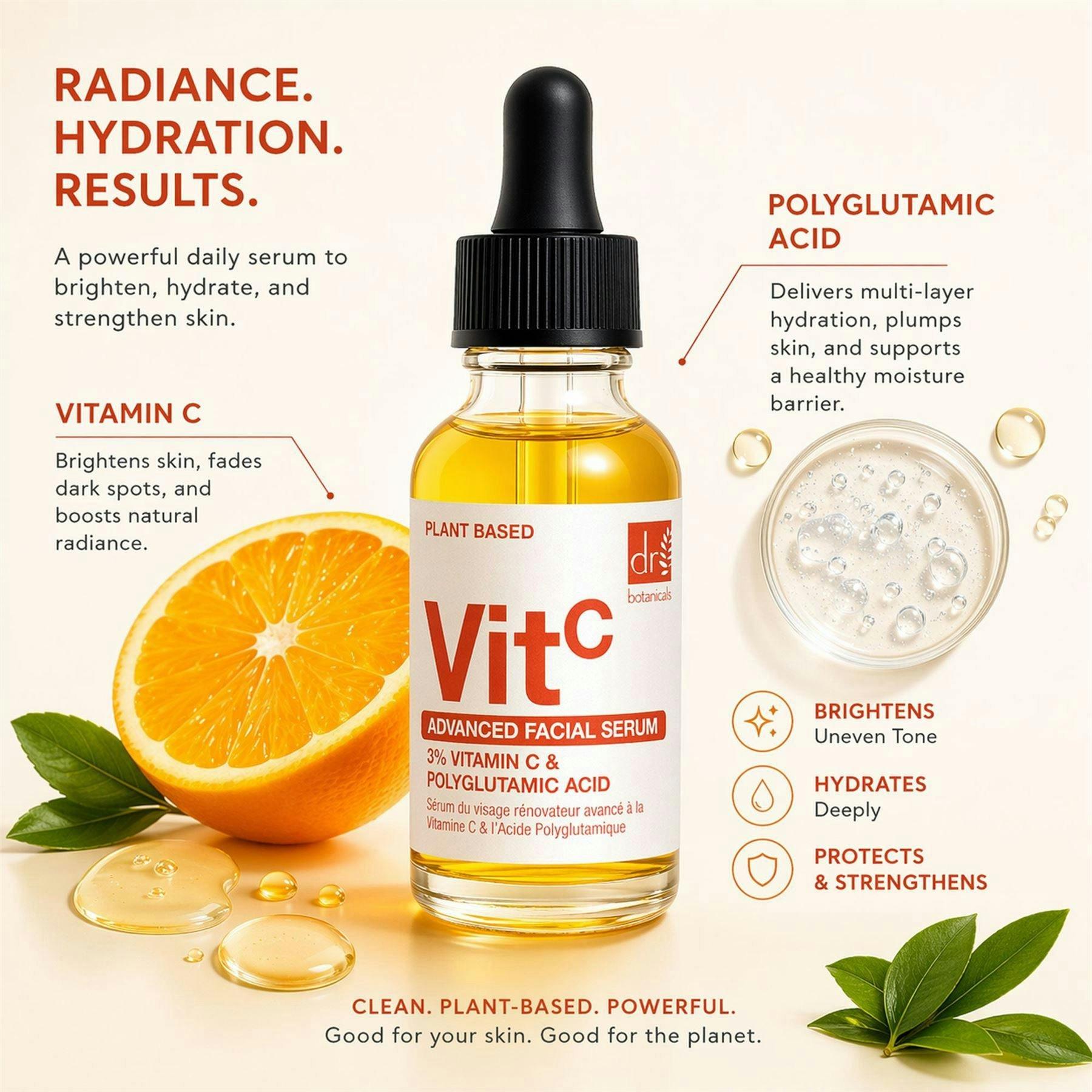 Dr. Botanicals Advanced Facial Anti-Ageing Serum 3% Vitamin C & Polyglutamic Acid 30ml , view 3 of 6