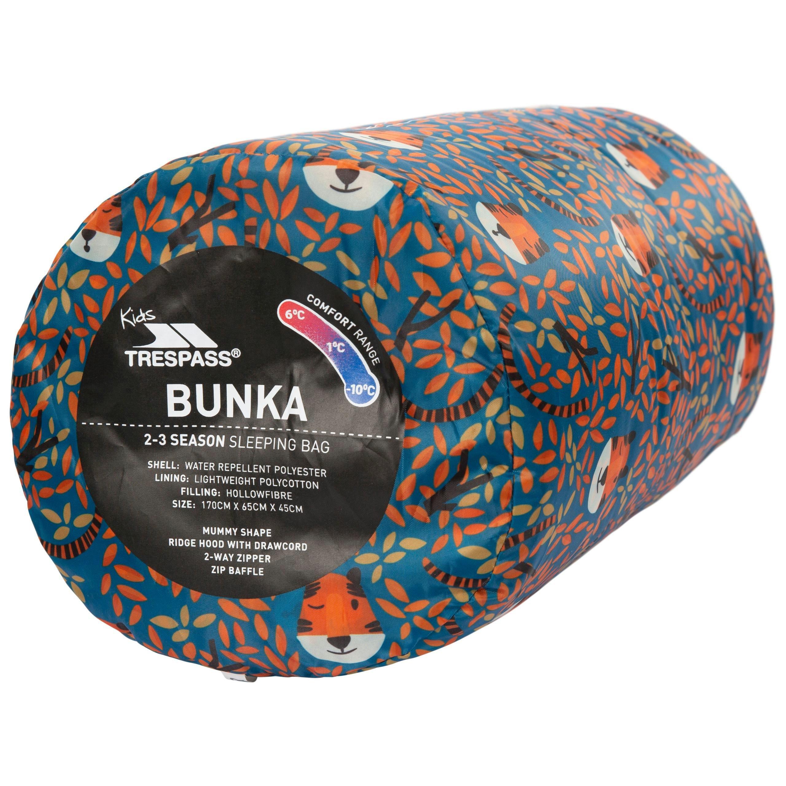 Trespass Kids Sleeping Bag 3 Season Lightweight Bunka in Teal tiger print , view 2 of 6