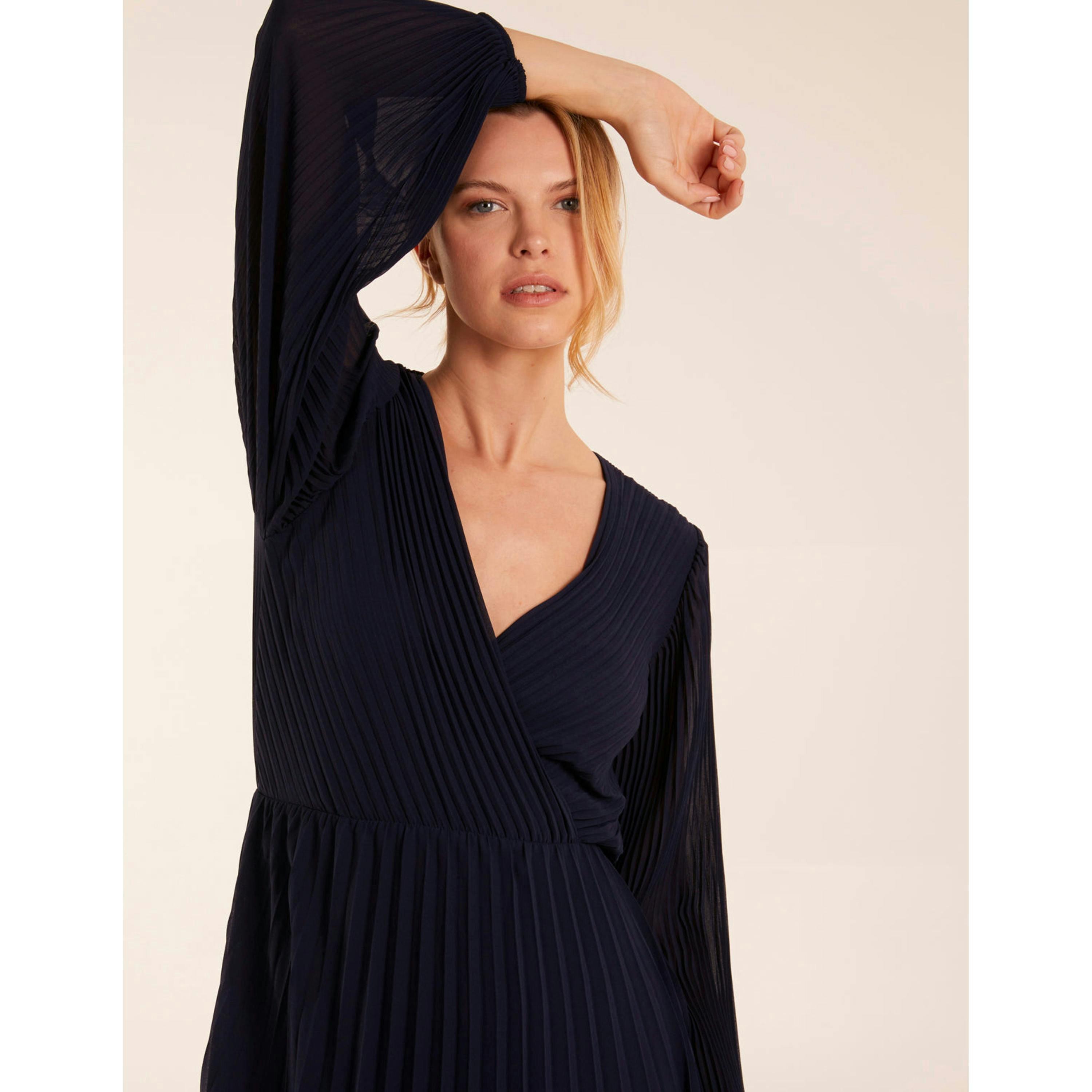Blue Vanilla Wrap Front Pleated Midi Dress  in Navy , view 2 of 4