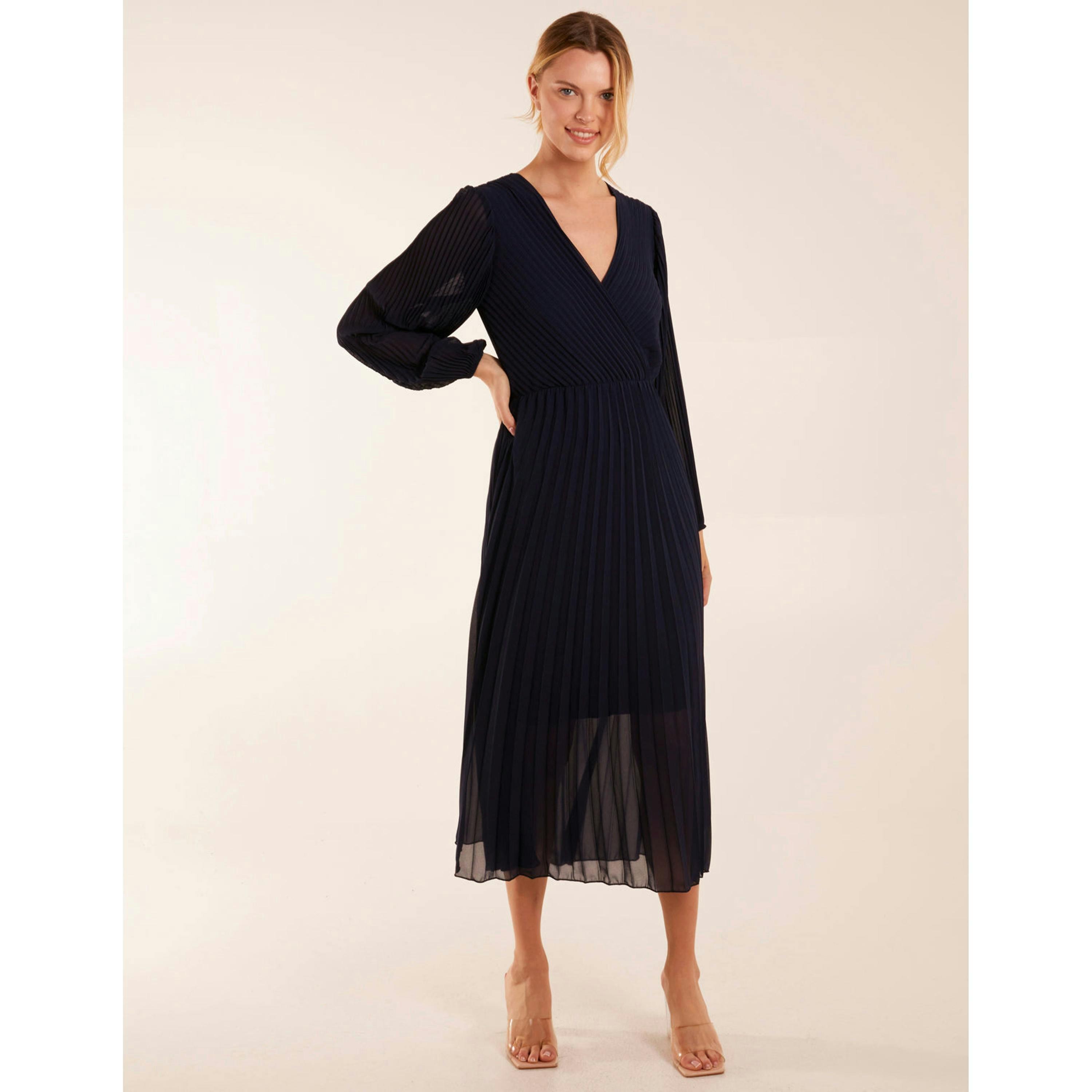 Blue Vanilla Wrap Front Pleated Midi Dress  in Navy , view 3 of 4