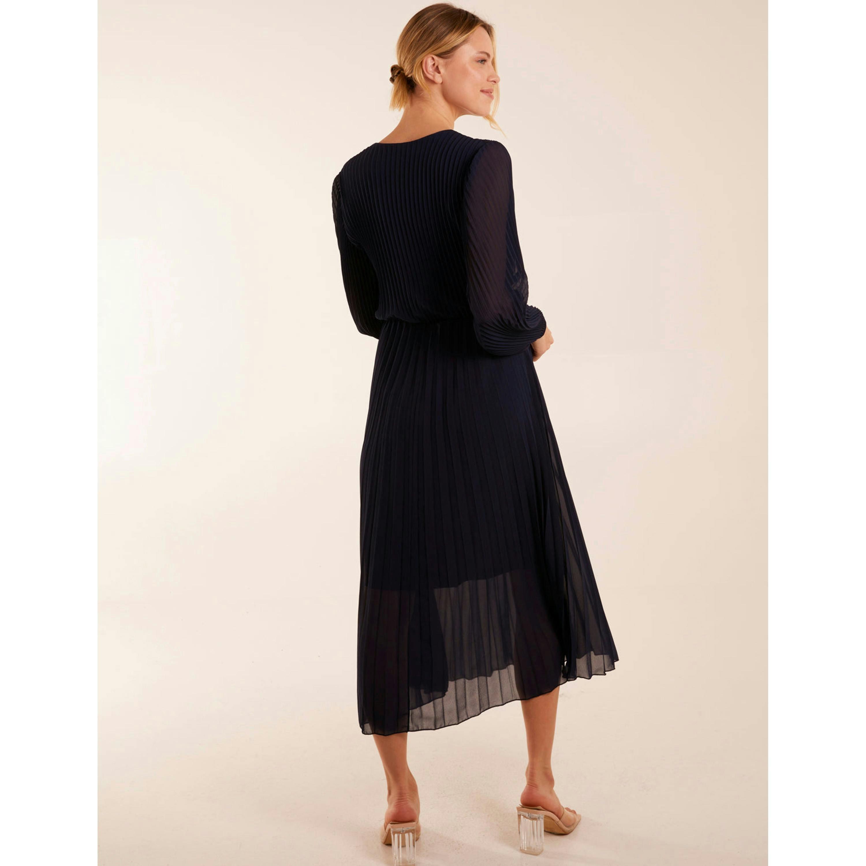 Blue Vanilla Wrap Front Pleated Midi Dress  in Navy , view 4 of 4