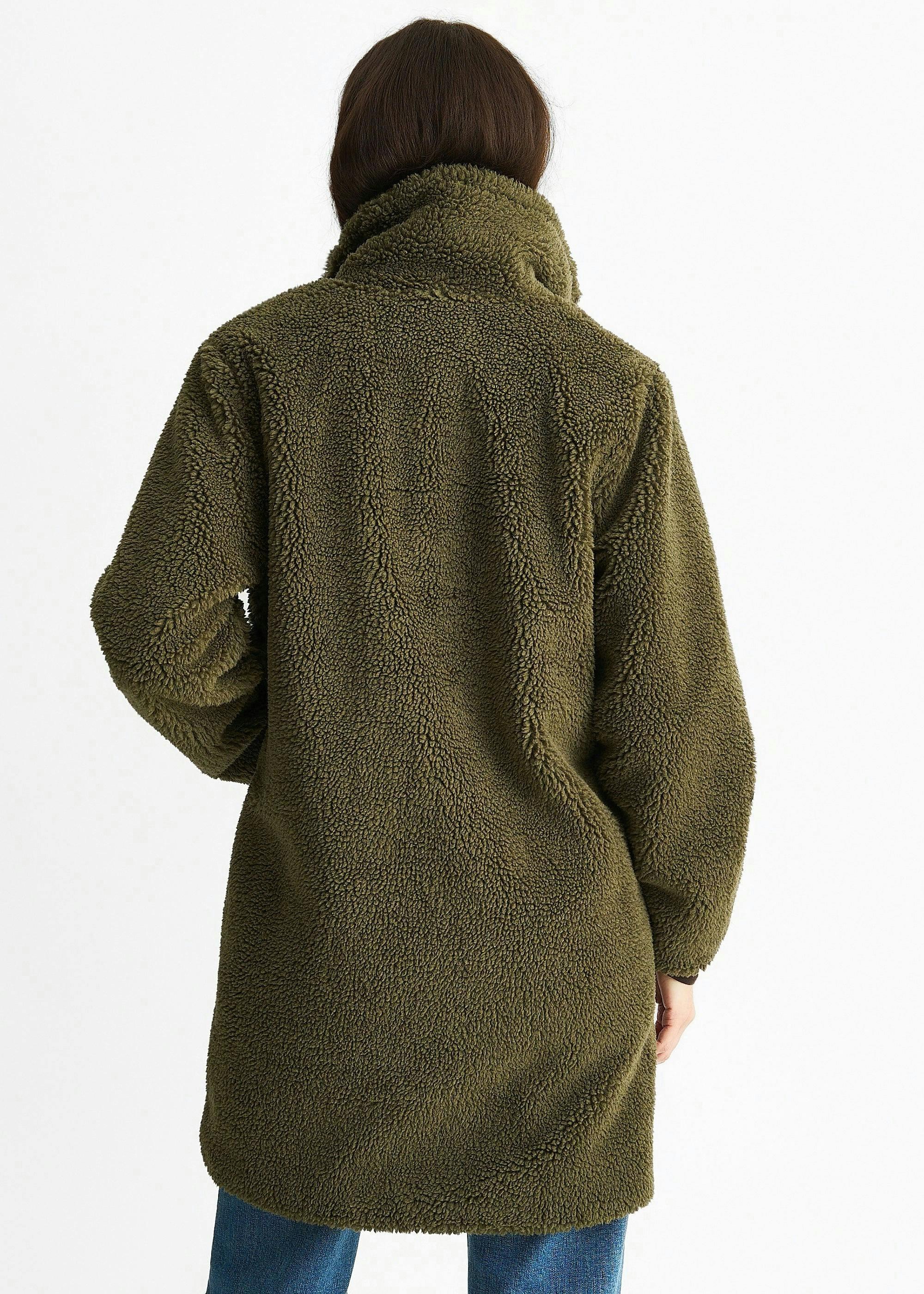 Khaki Faux Fur Longline Teddy Overcoat | Clarks UK
