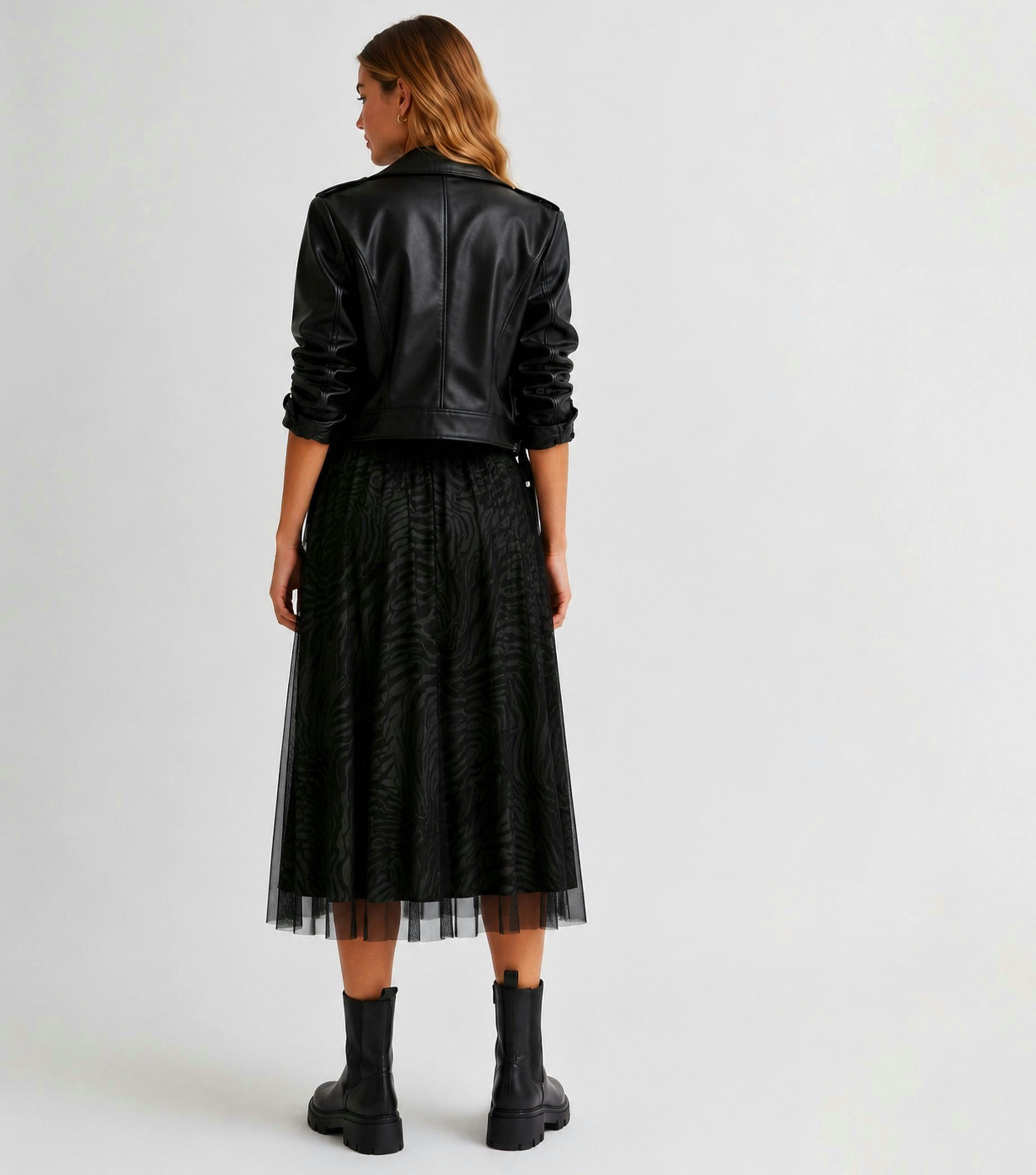 Black Animal Print Mesh Overlay Pleated Midi Skirt , view 3 of 4