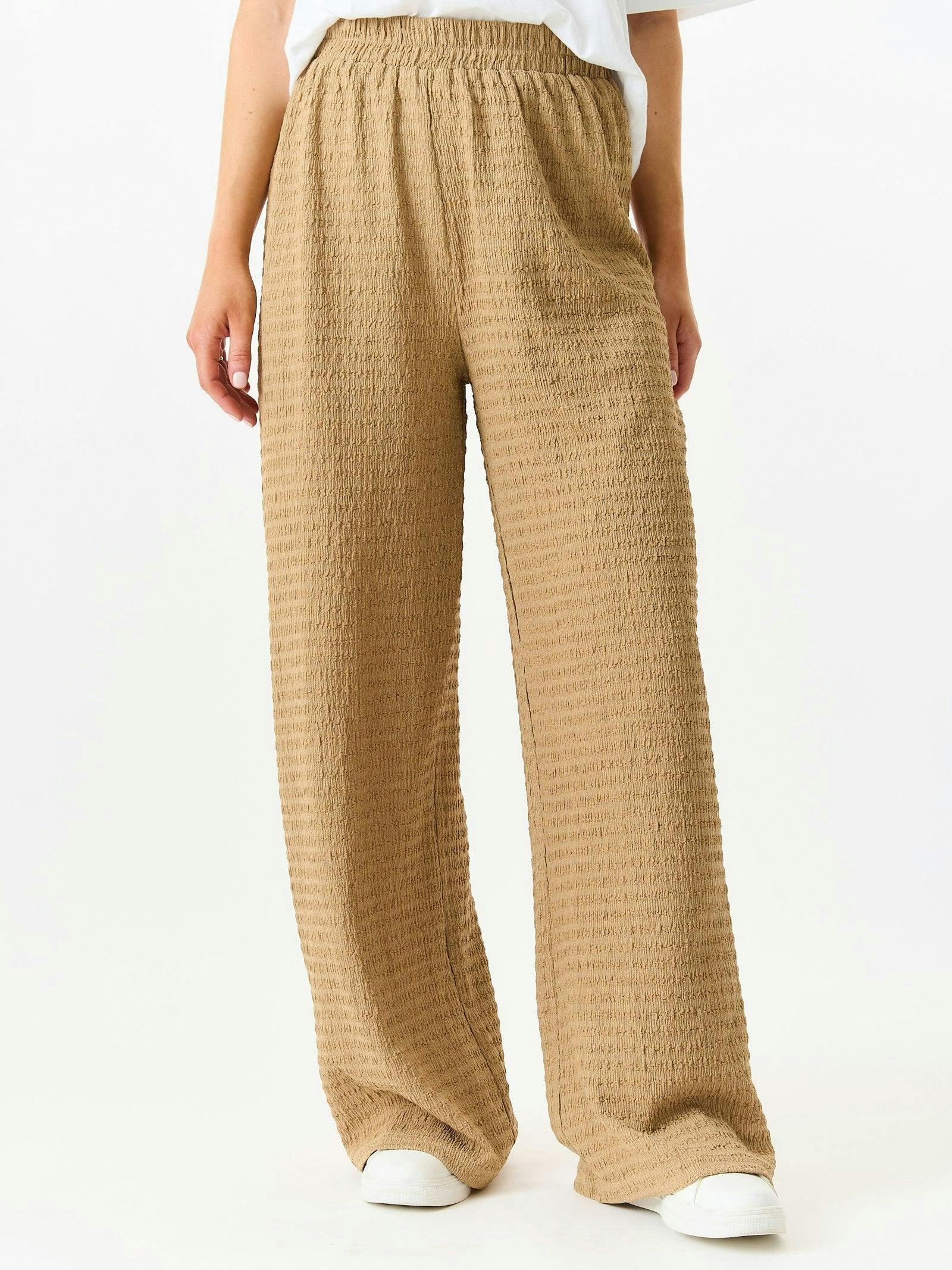 Camel Textured Elastic Waist Pull On Trousers , view 2 of 4