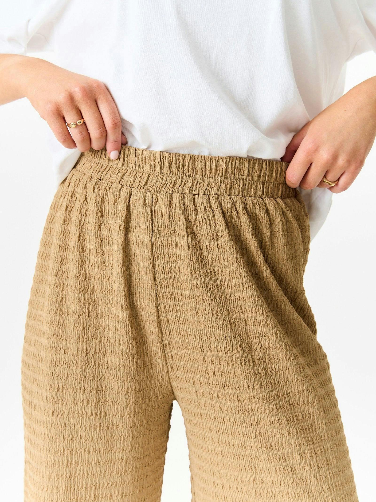 Camel Textured Elastic Waist Pull On Trousers , view 3 of 4