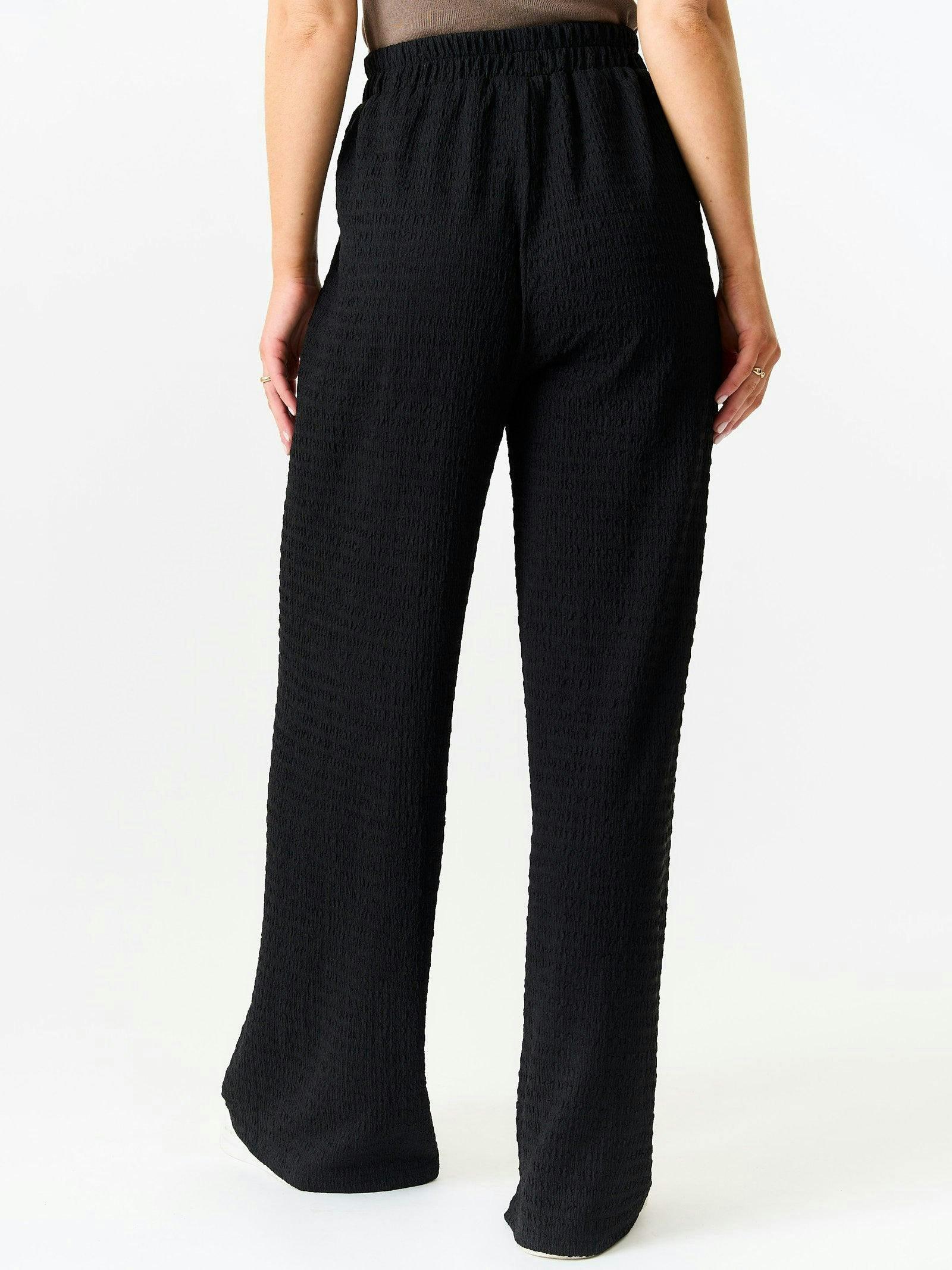 Black Textured Elastic Waist Pull On Trousers , view 2 of 4